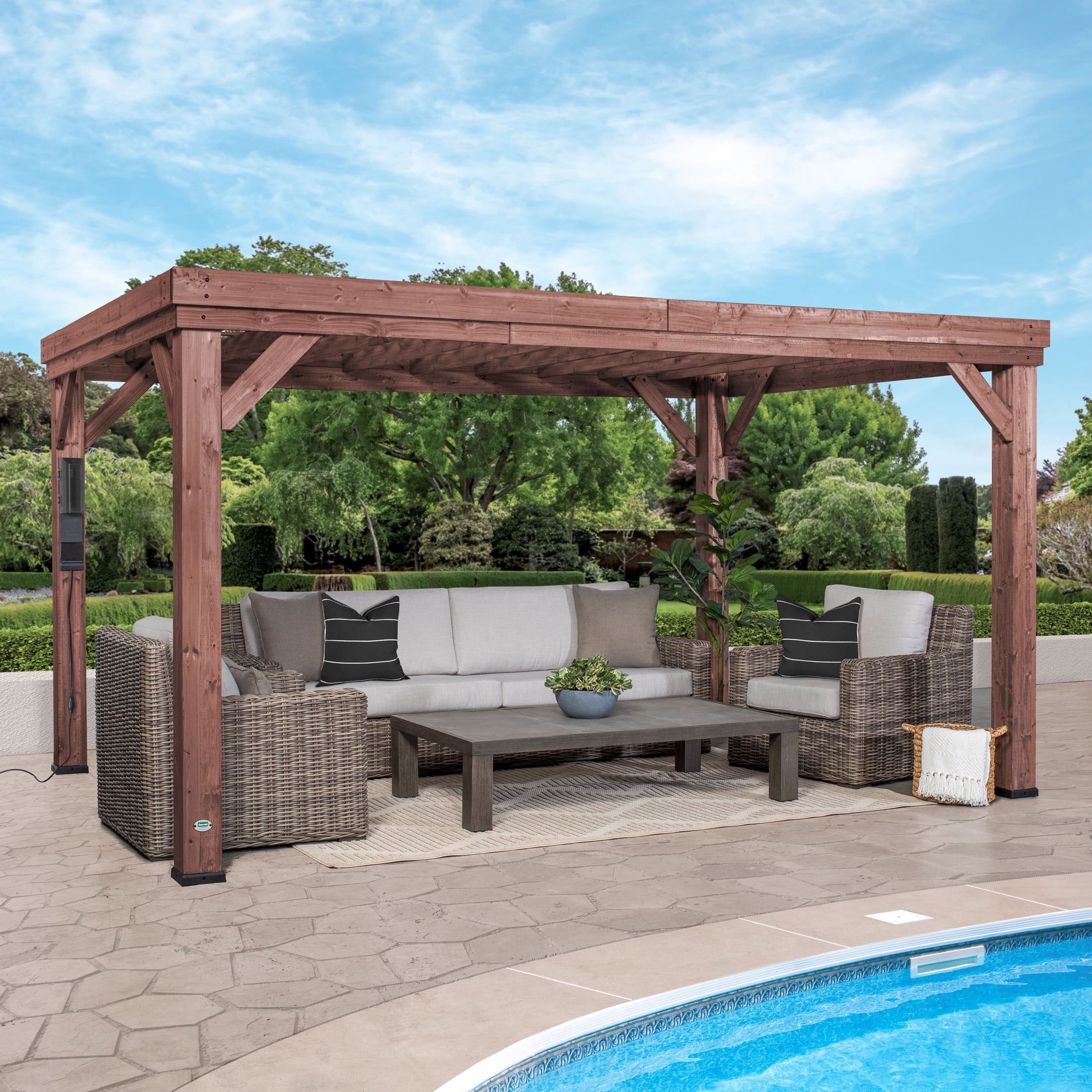 Brockton 14' x 10' Cedar Wood Pergola with PowerPort