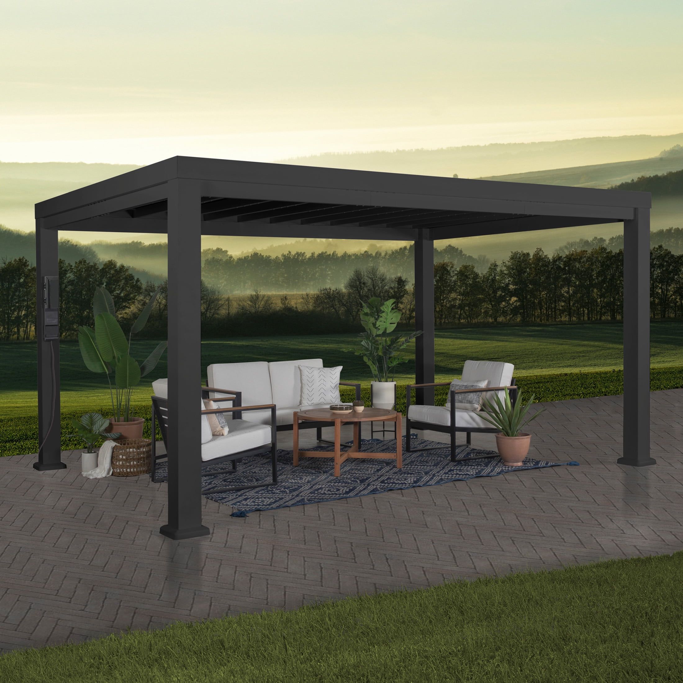 Trenton 14' x 12' Black Steel Pergola with Canopy