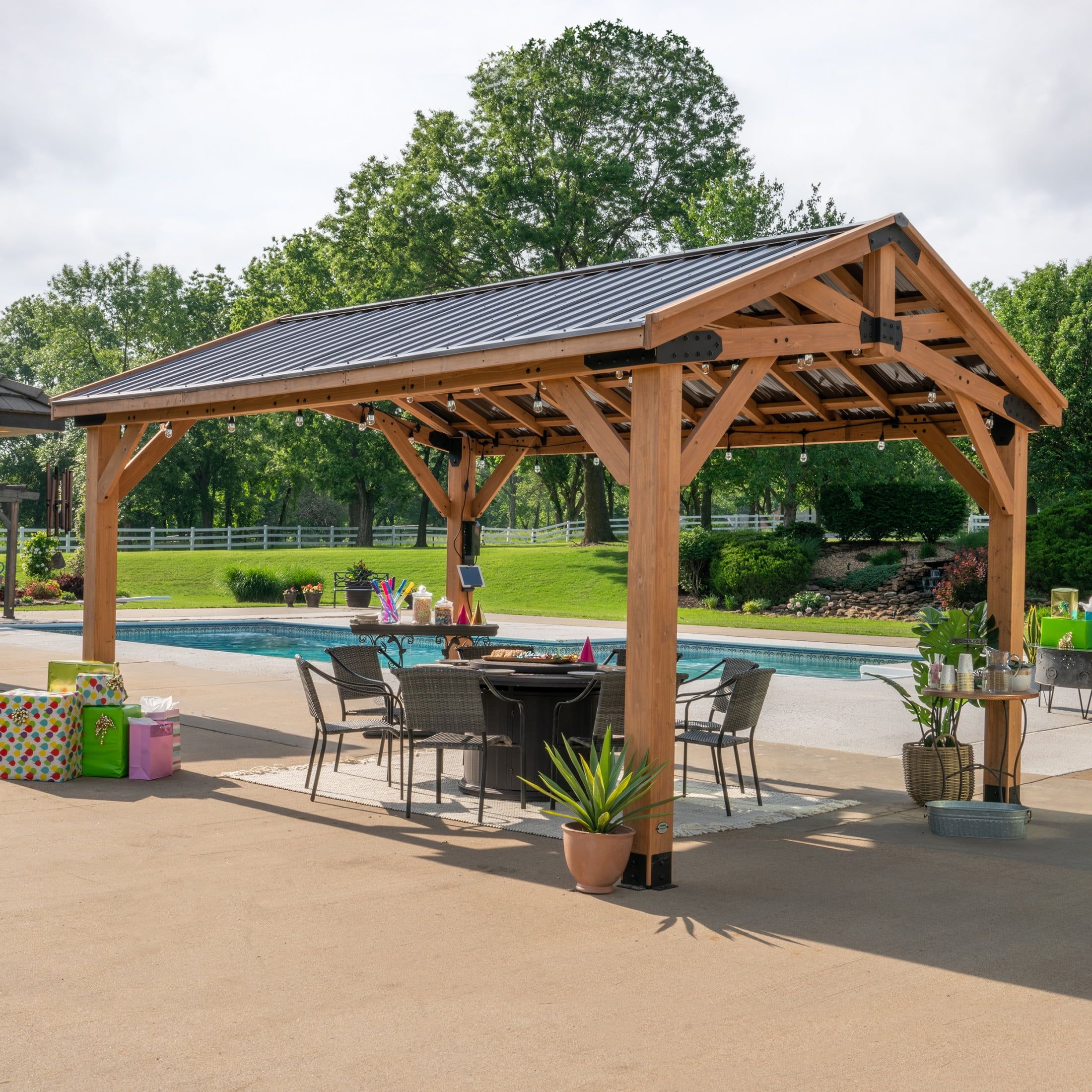 Norwood 16x12 Cedar and Steel Outdoor Gazebo