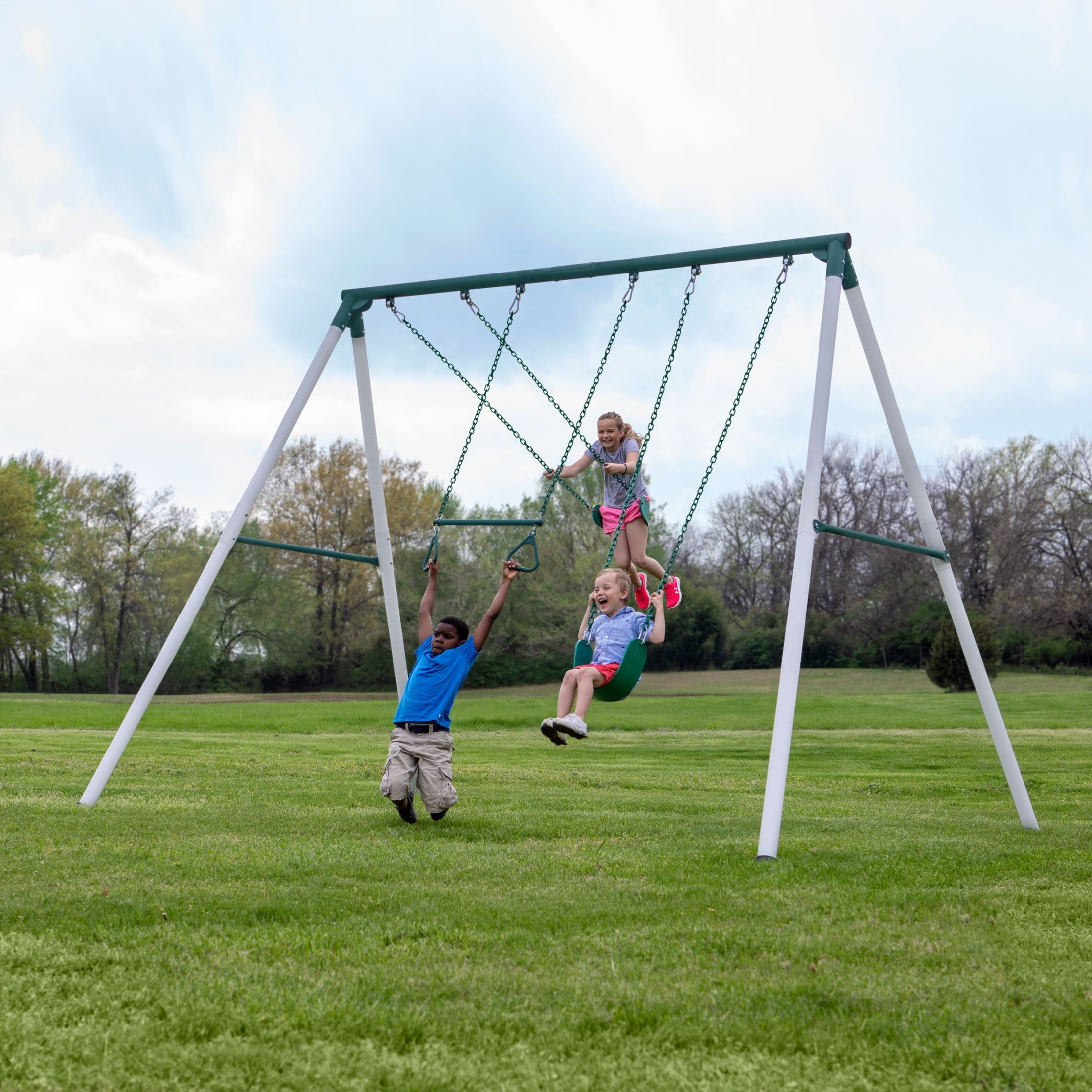 Big Brutus Heavy-Duty Metal A-Frame Swing Set with Trapeze Bar