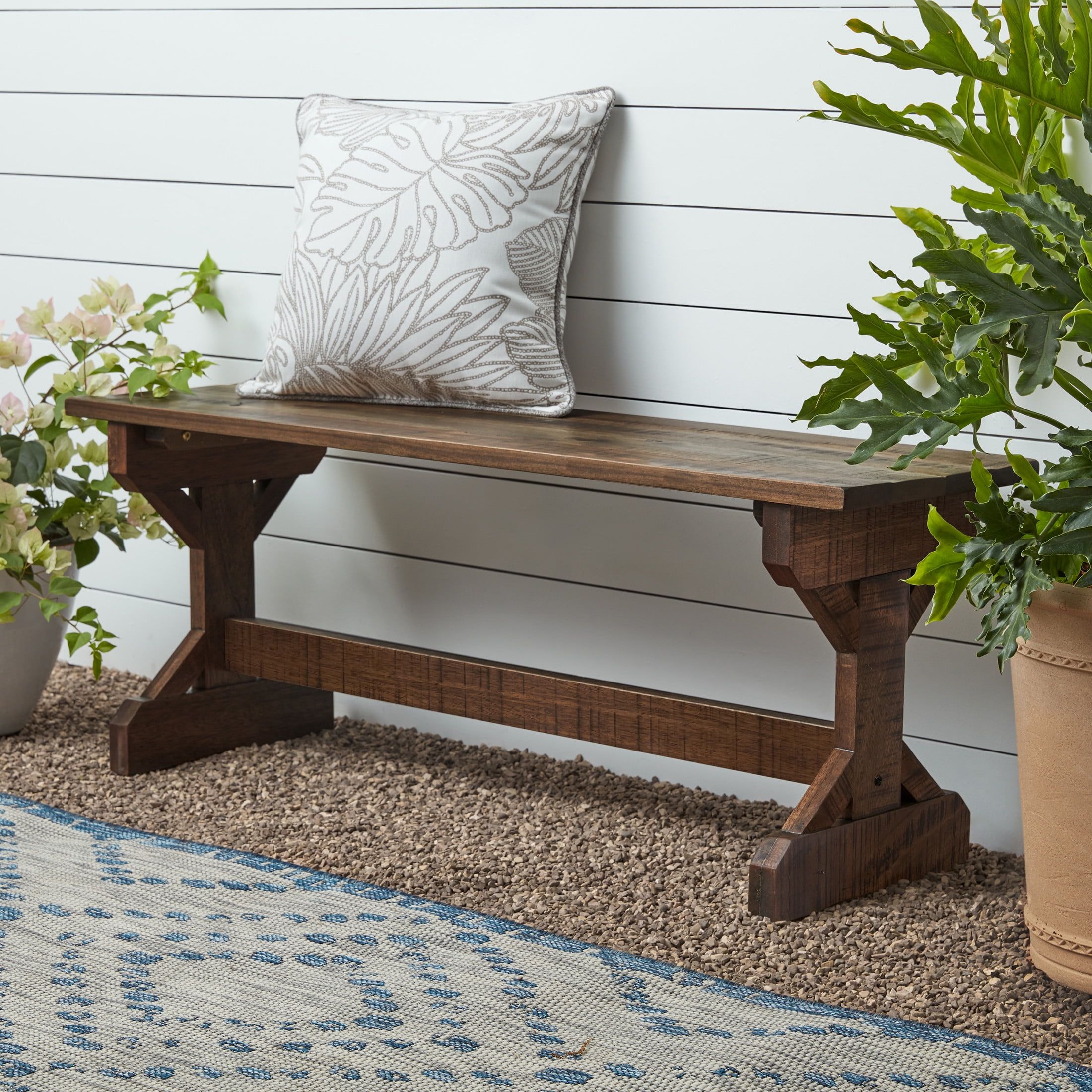 Rustic Meranti Hardwood 46" Farmhouse Indoor/Outdoor Bench