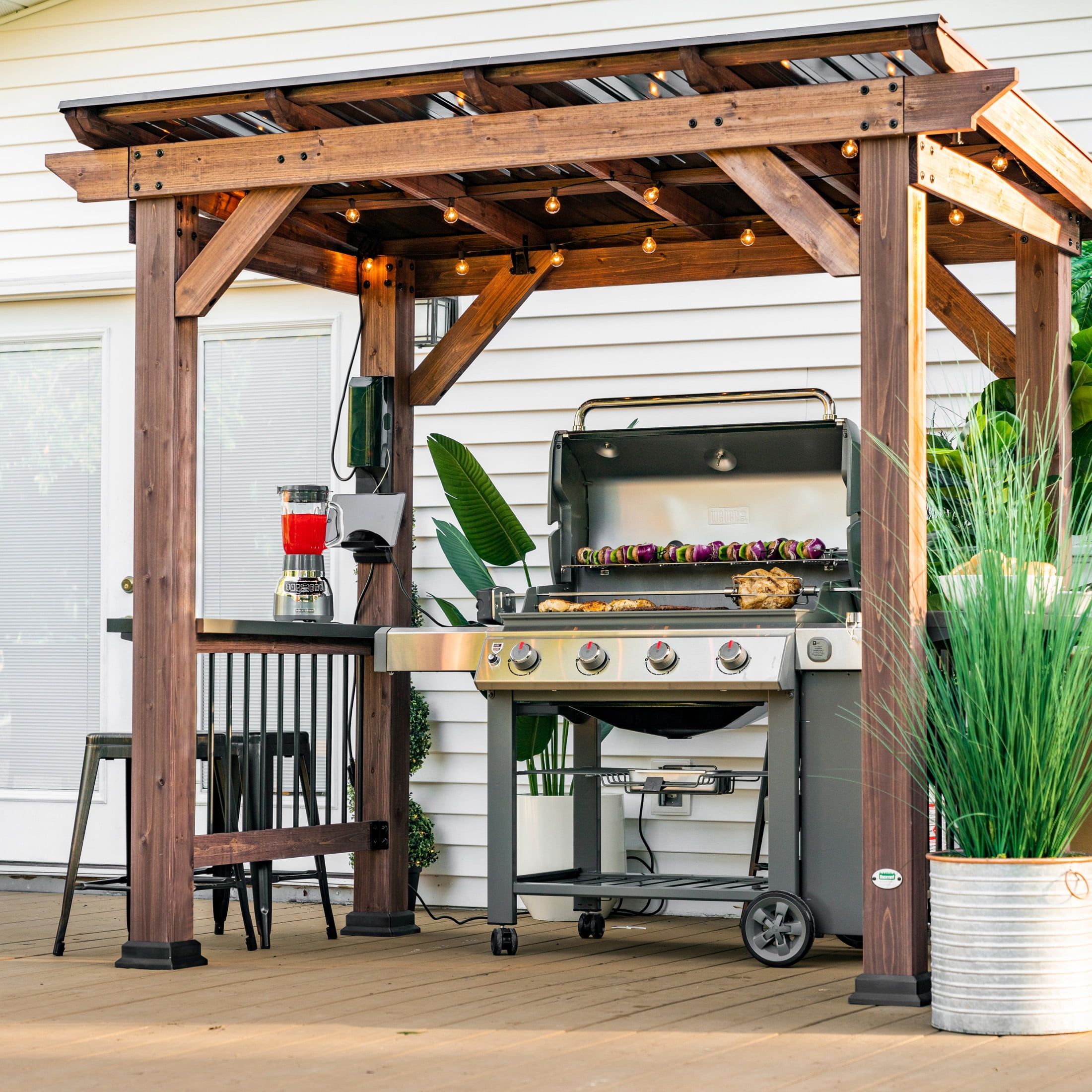 Saxony Cedar Wood Grill Gazebo with Steel Roof