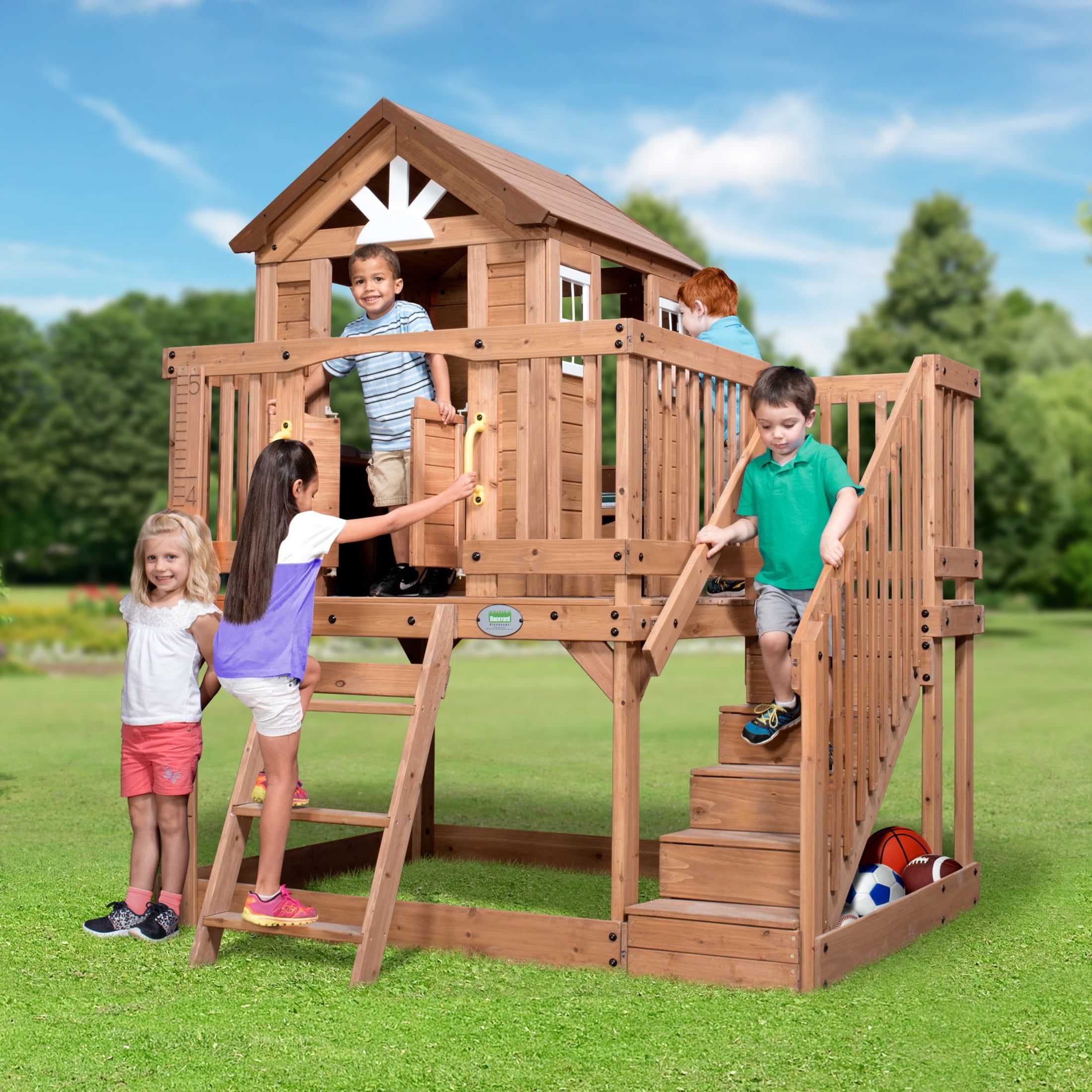 Scenic Heights Cedar Wooden Playhouse with Porch and Ladder