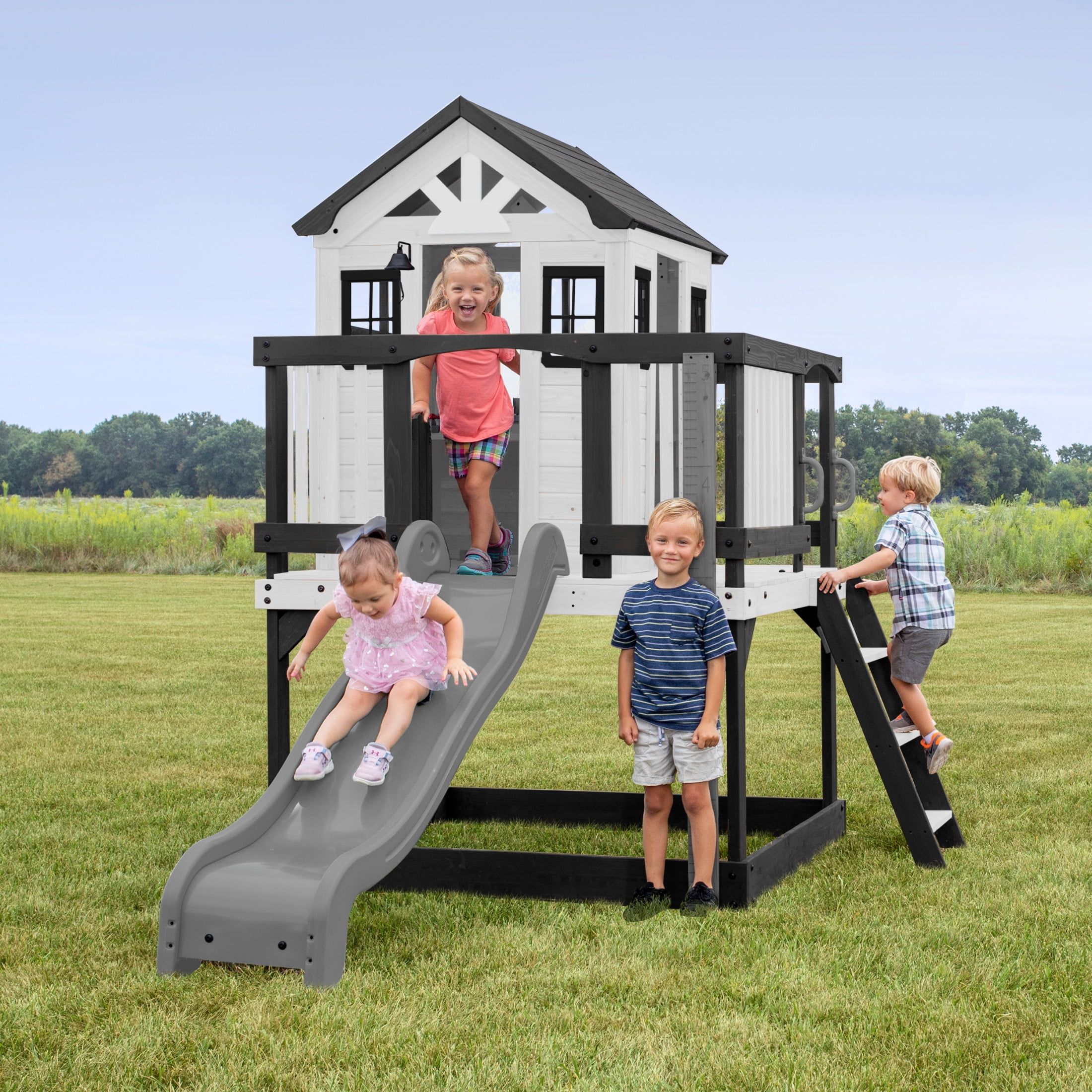 Sweetwater Heights White and Black Elevated Playhouse with Slide