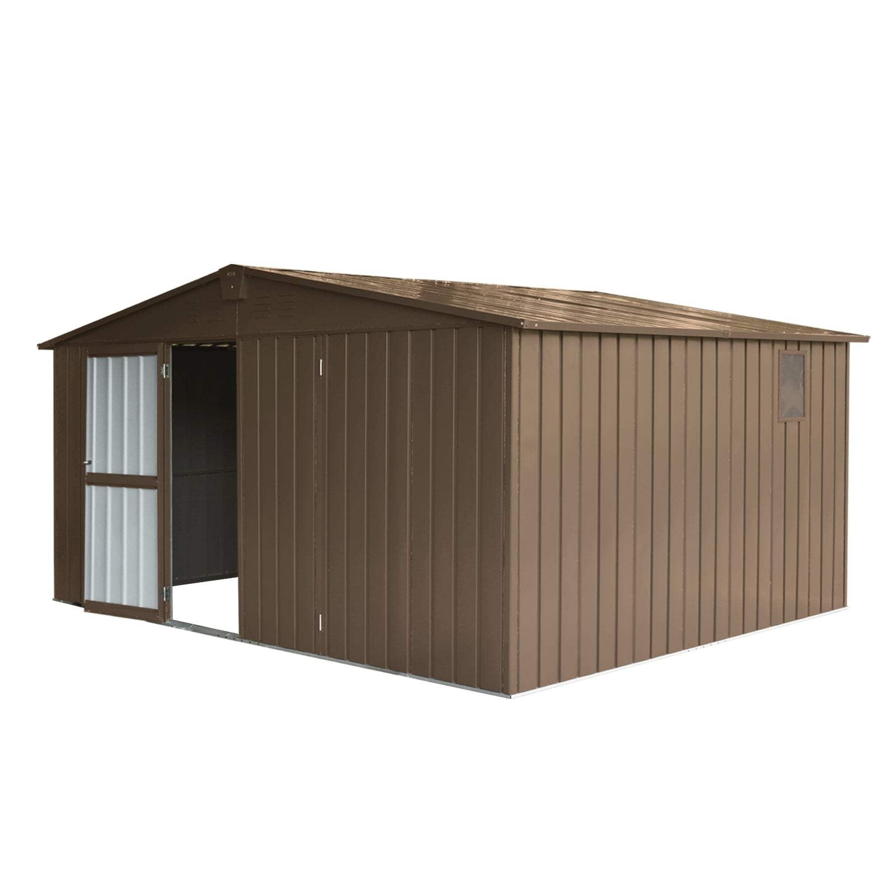 Brown 11' x 12.5' Metal Garden Shed with Windows