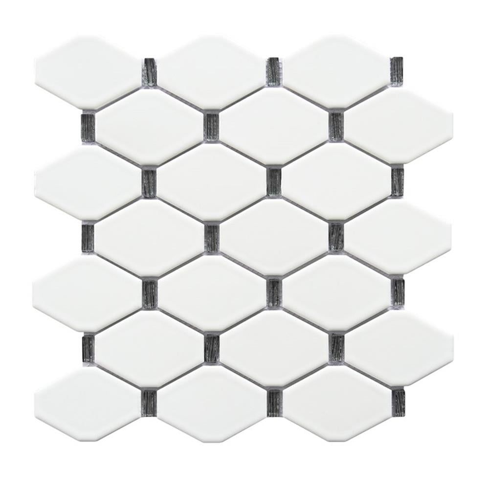 Badajoz 11.5” x 10.94” White and Black Honeycomb Glass Mosaic Wall Tile