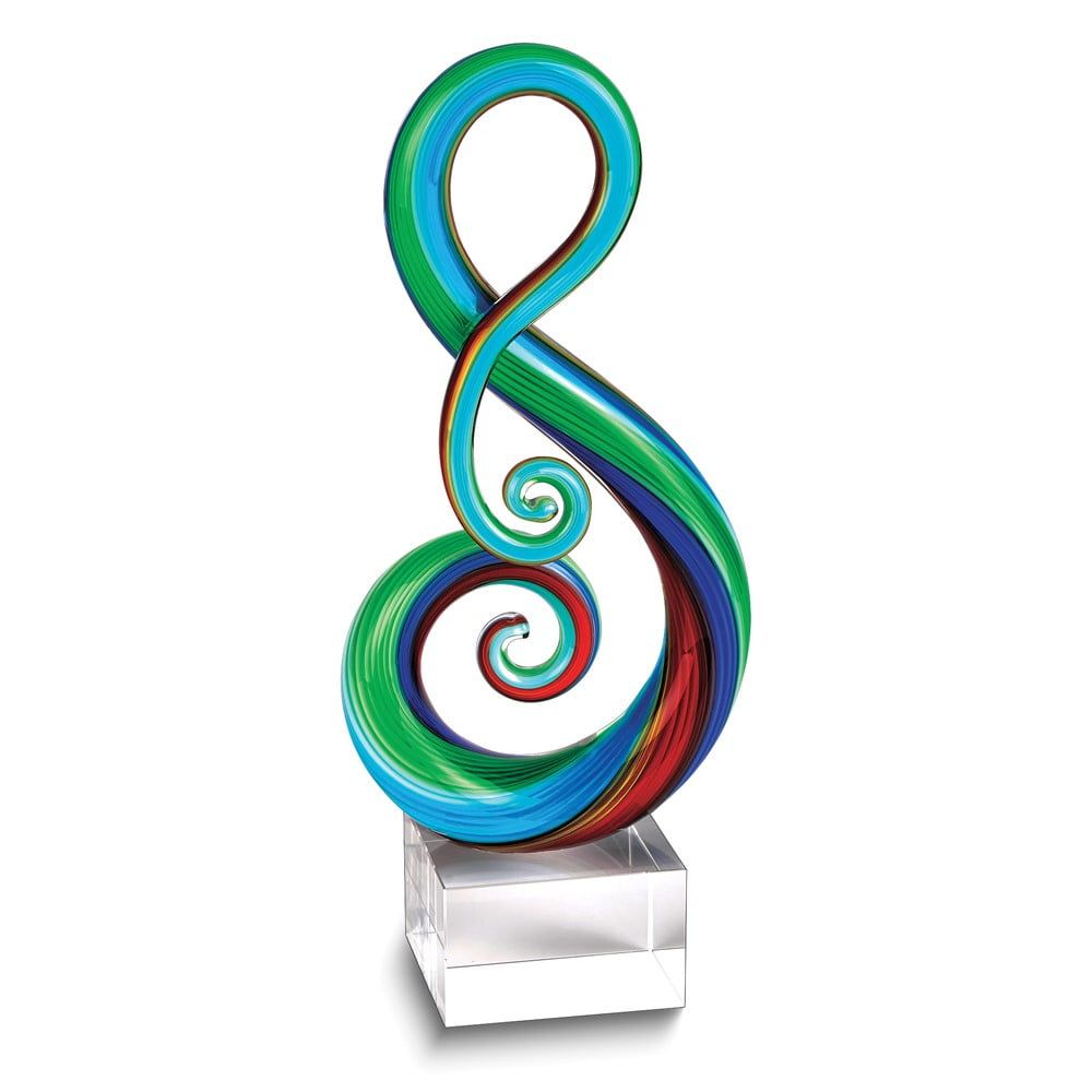 Rainbow Note 11" Handcrafted Murano-Style Glass Sculpture on Crystal Base