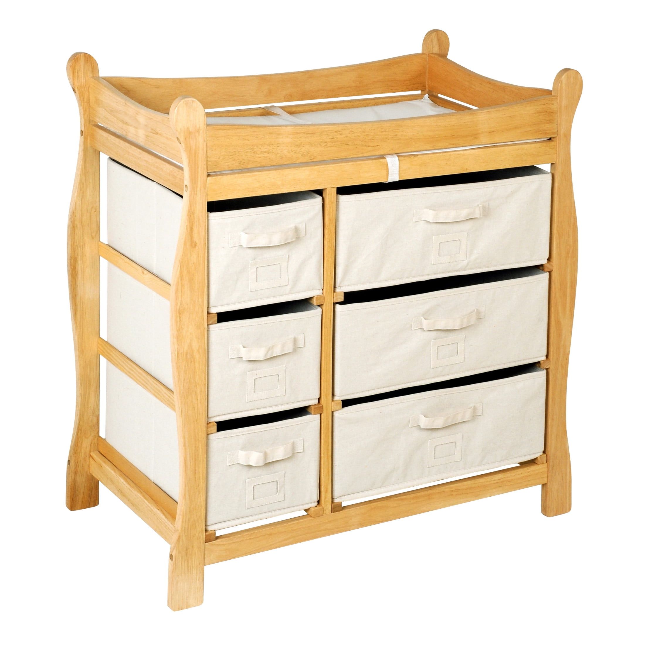 Natural Wood Baby Changing Table with Ecru Baskets