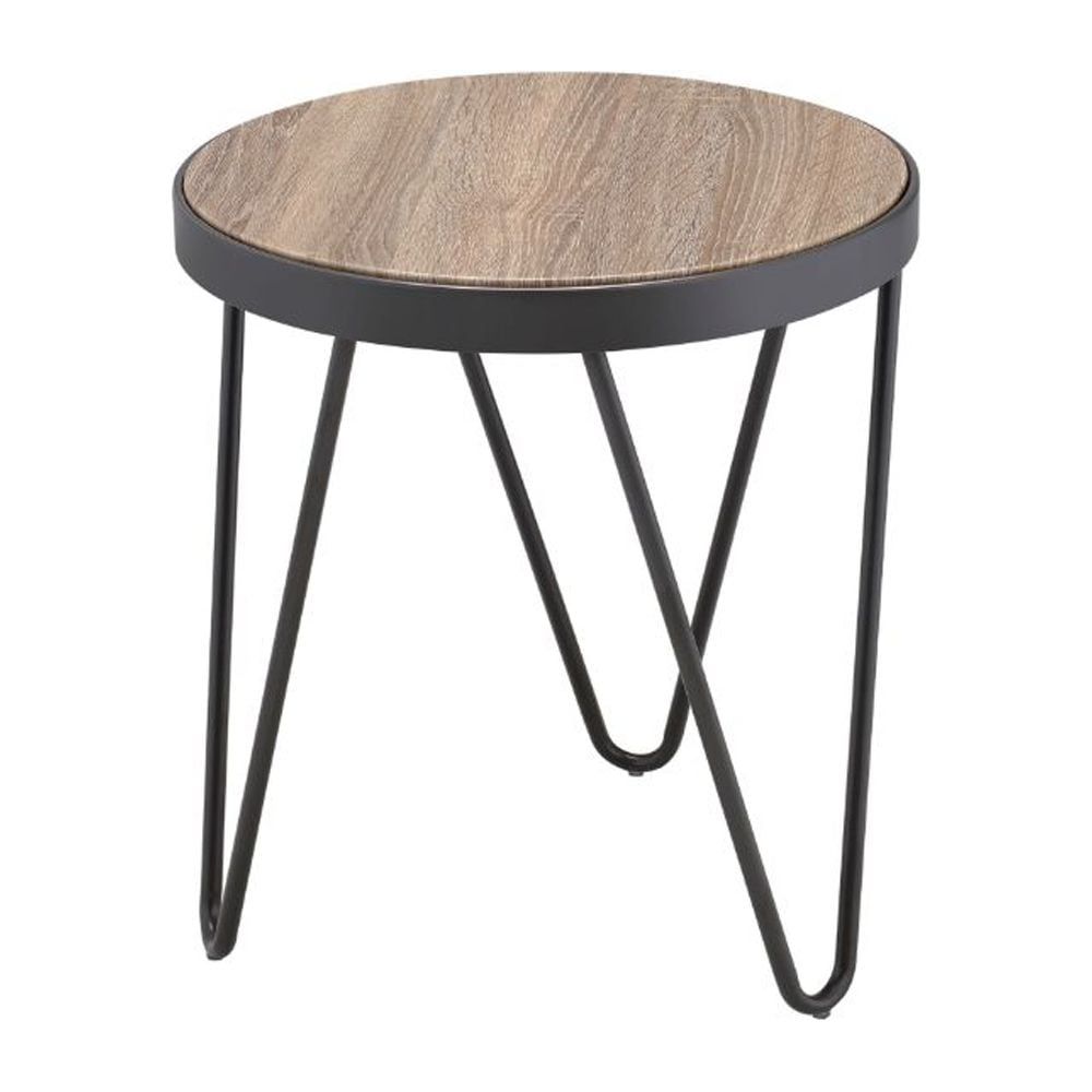 Round Weathered Gray Wood and Metal End Table