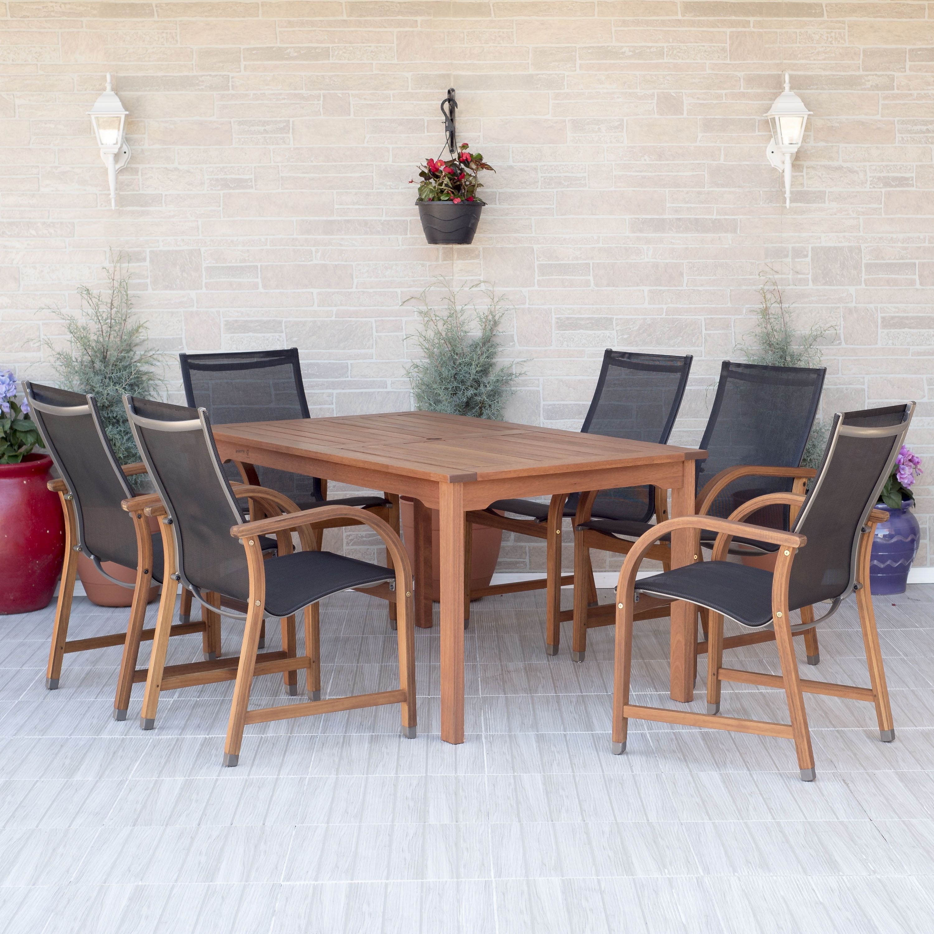 Bahamas Coastal Modern 7-Piece Eucalyptus Rectangular Dining Set