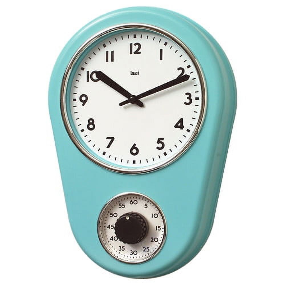 Turquoise Retro Metal and Glass Kitchen Timer Wall Clock