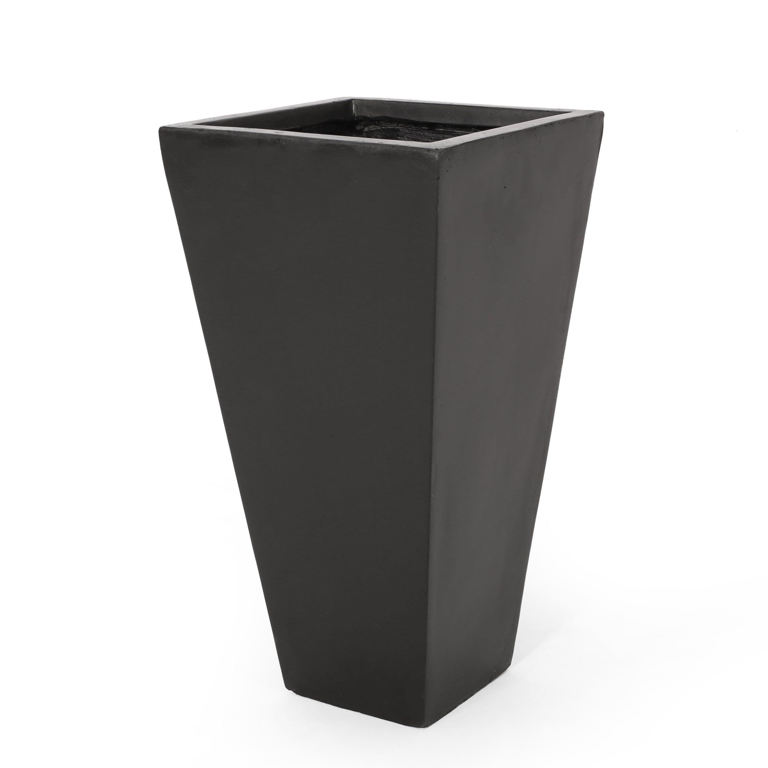 Matte Black Tapered Cast Stone Medium Outdoor Planter