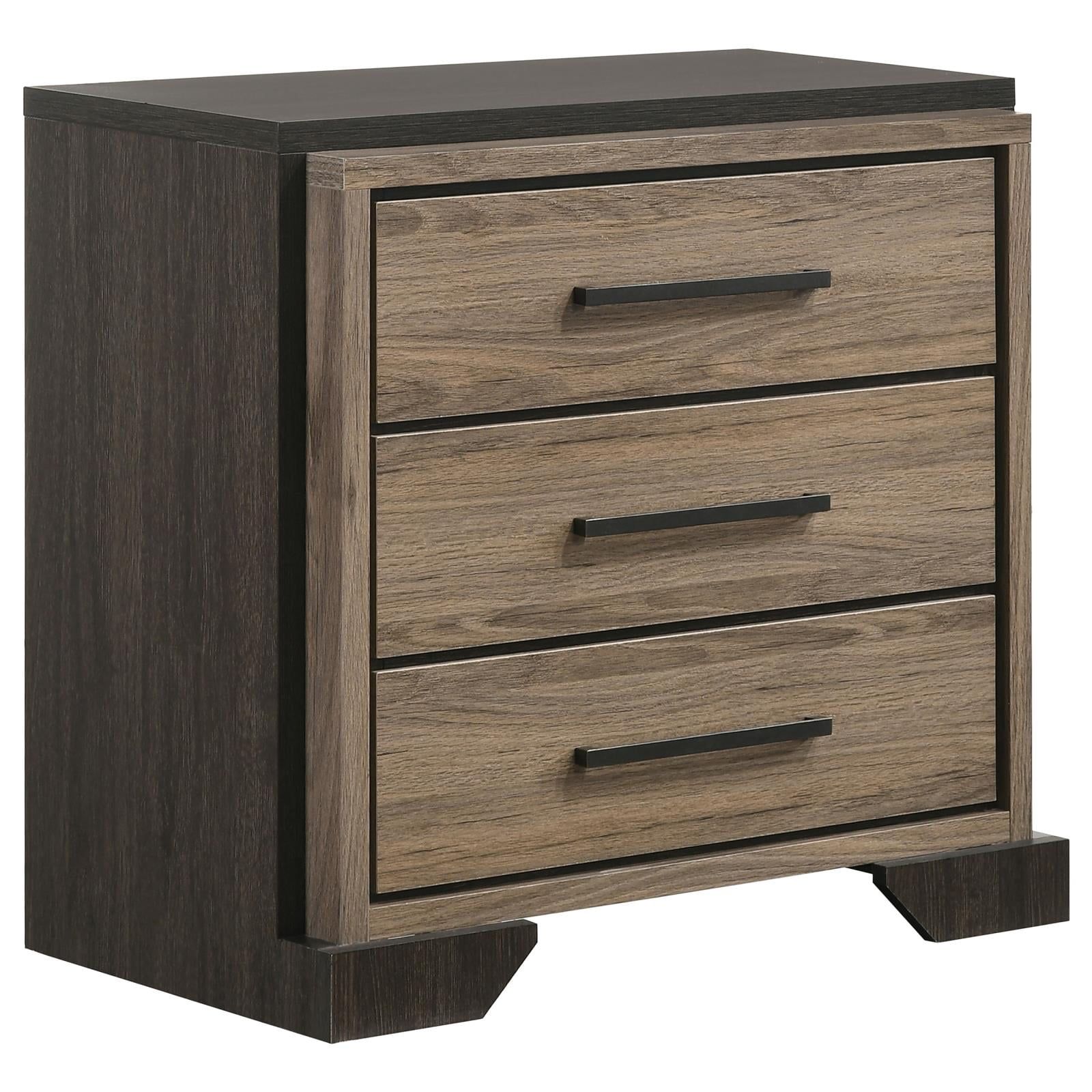 Rustic Modern Charm Brown and Taupe 3-Drawer Nightstand