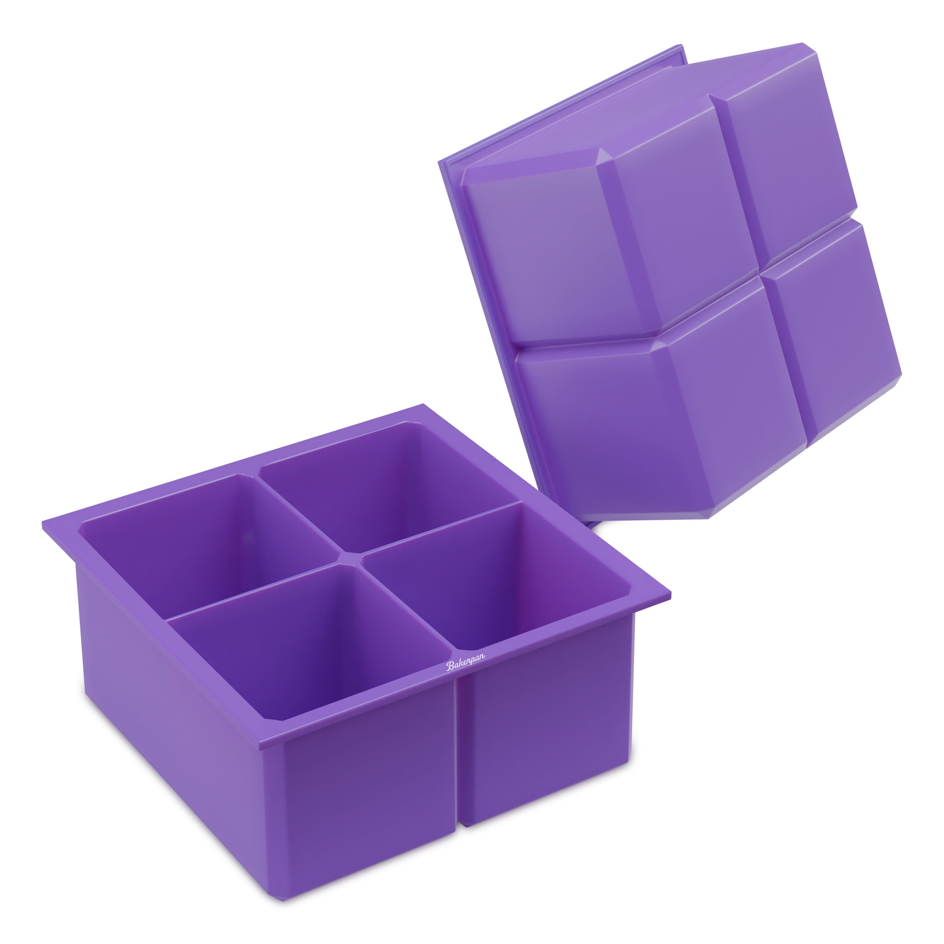 Large Purple Silicone Ice Cube Tray with Lid, 2 Inch Squares