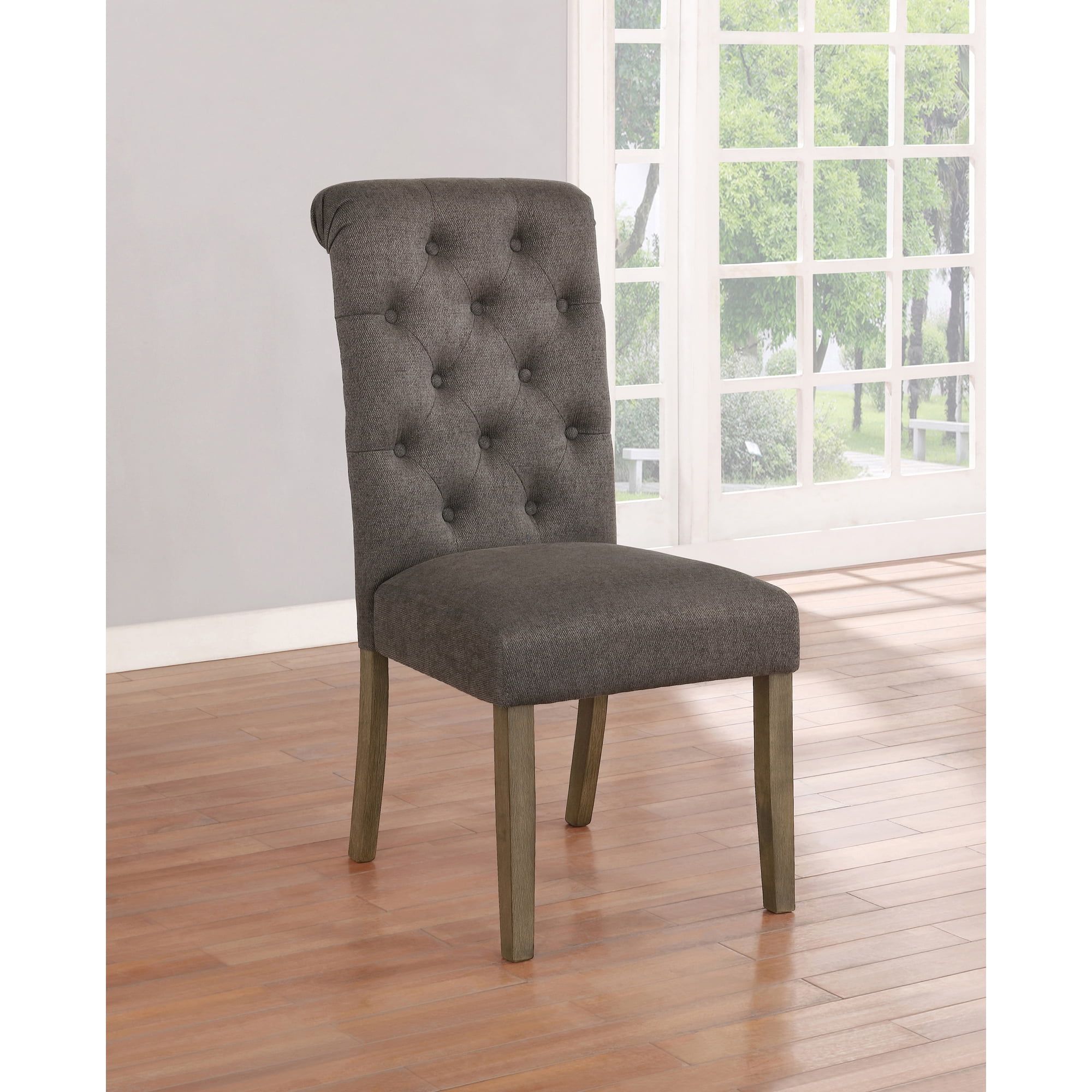 Dark Gray Linen Upholstered Tufted Parsons Side Chair