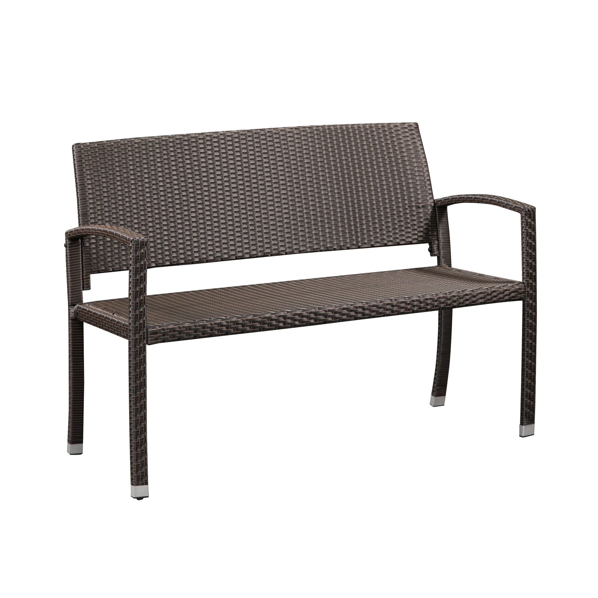 Mocha Resin Wicker Outdoor Bench with Steel Frame