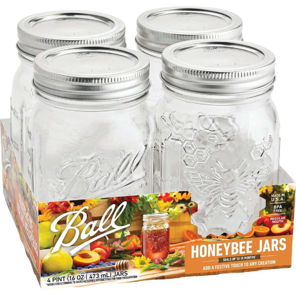 Honeycomb Design BPA-Free Glass Pint Jars Set