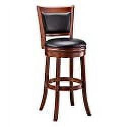 Cherry Wood and Black Leather Swivel Bar Height Stool