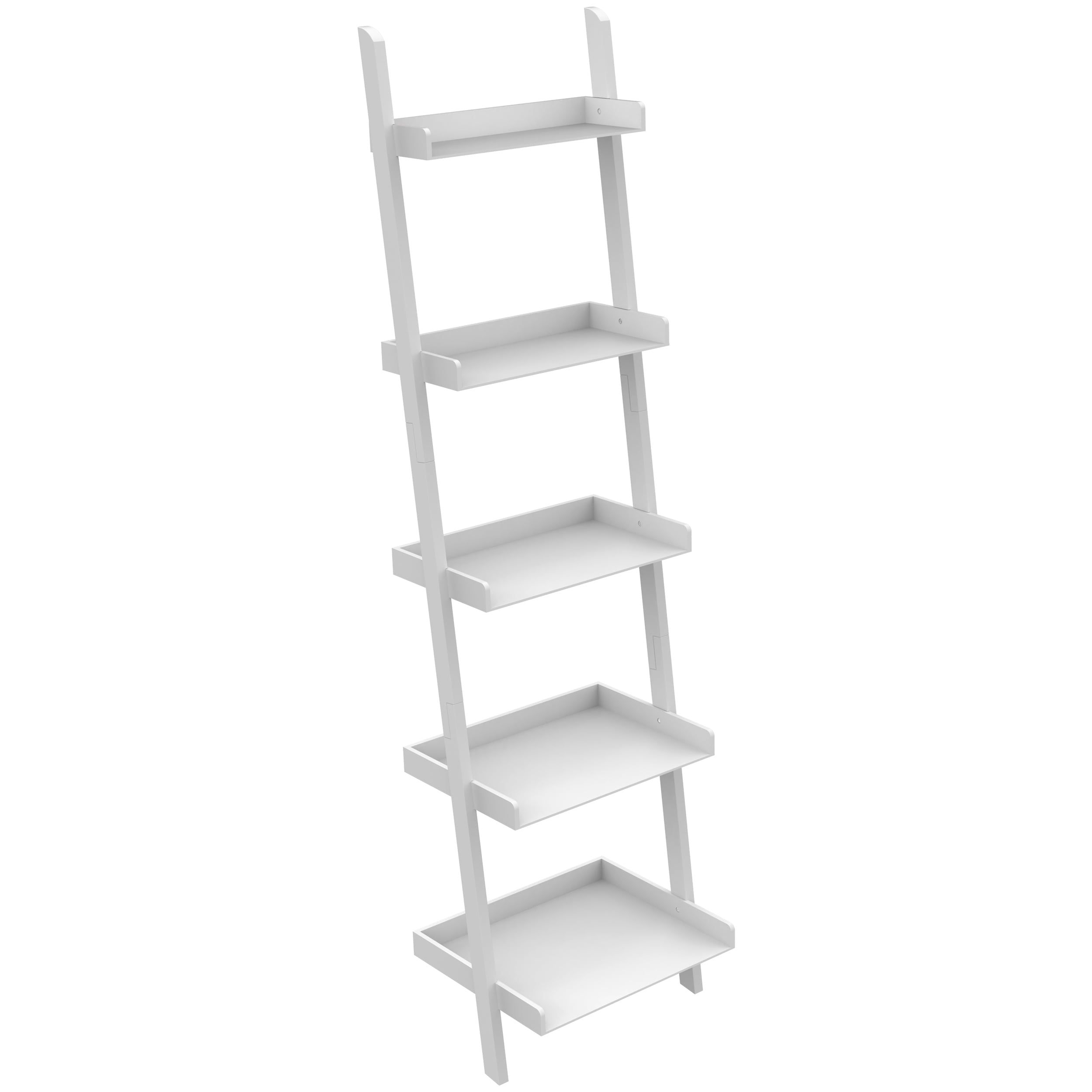 White 67" Modern 5-Tier Leaning Ladder Bookcase