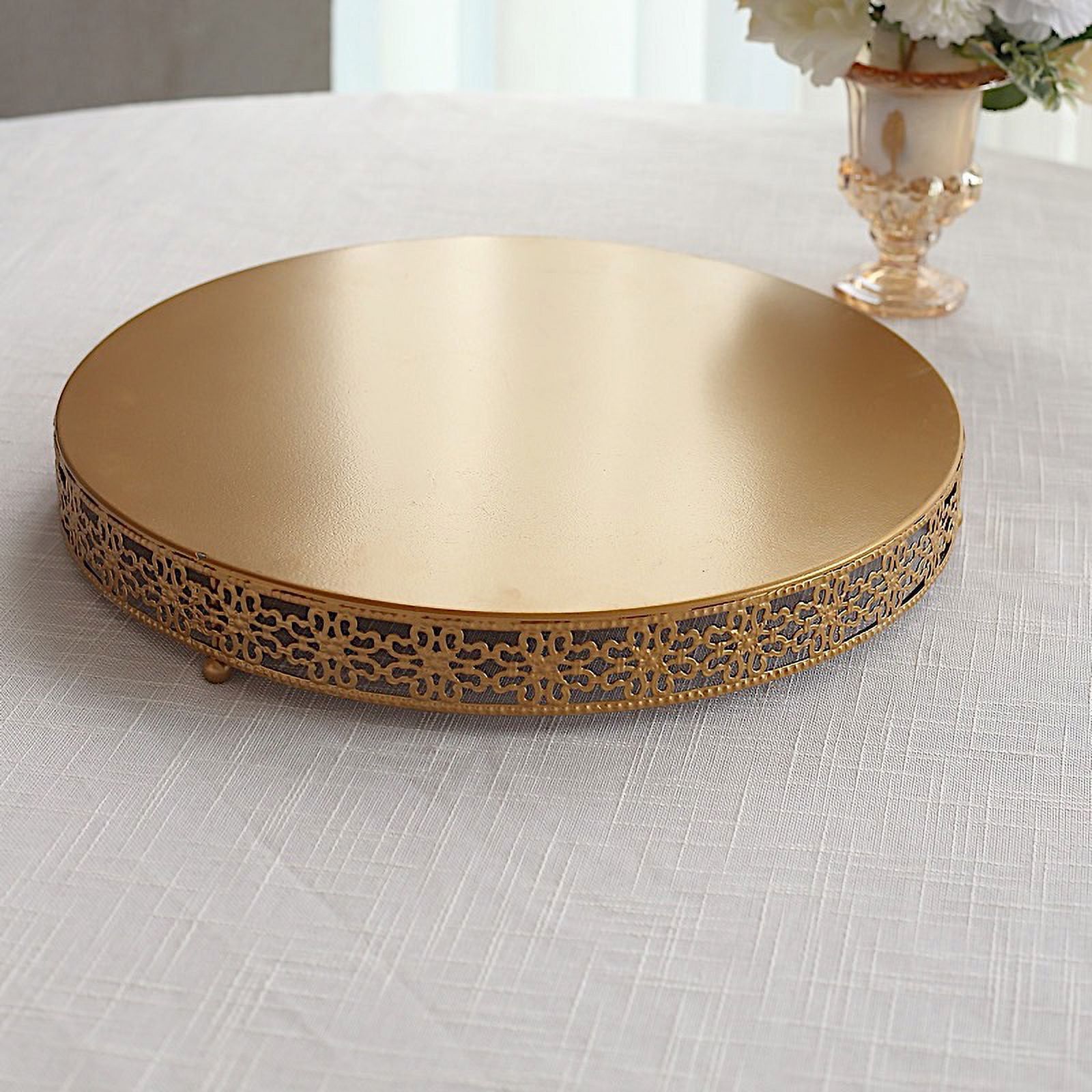 Gold Metal Fleur De Lis 16" Round Pedestal Cake Stand