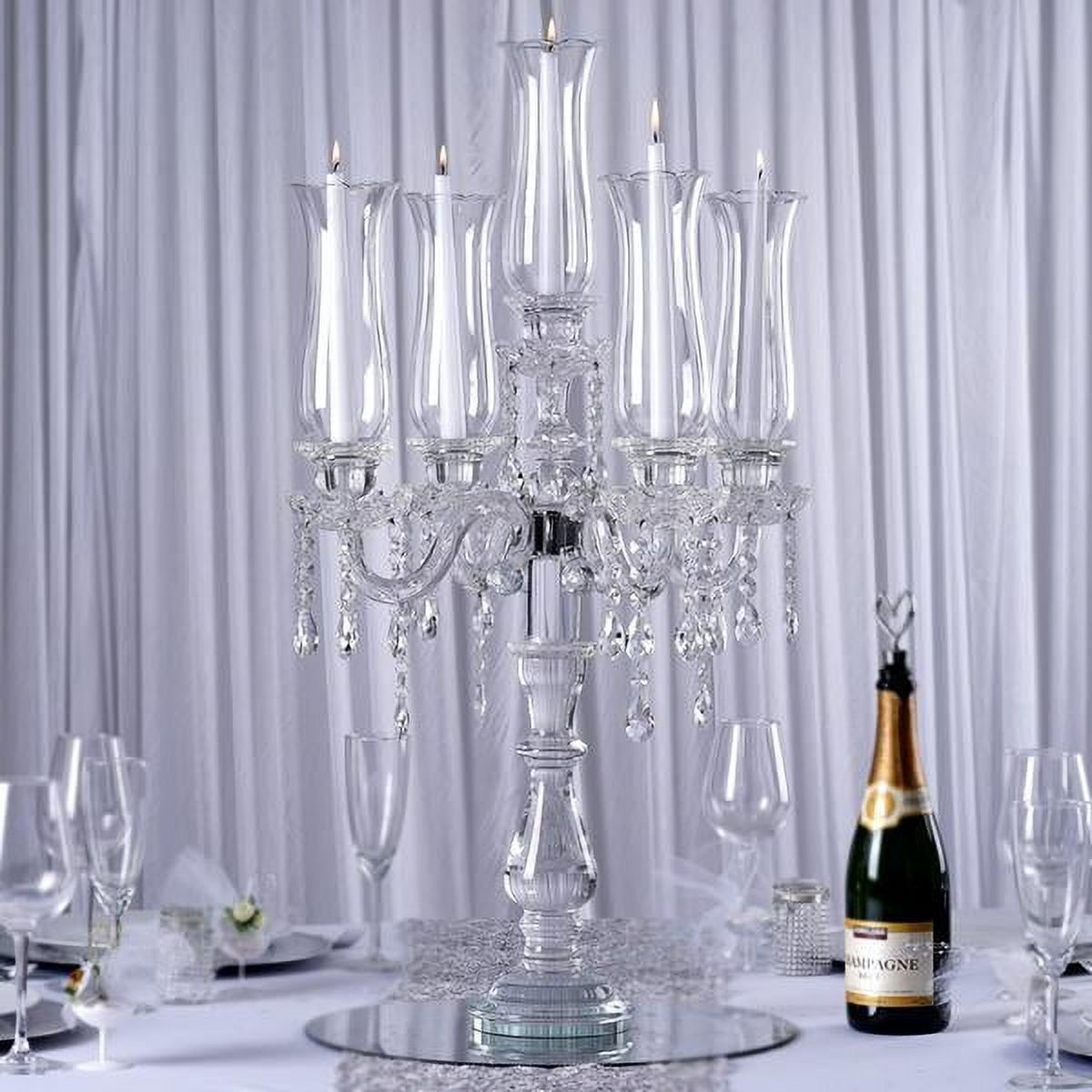 32-Inch Clear Glass 5-Arm Hurricane Candelabra