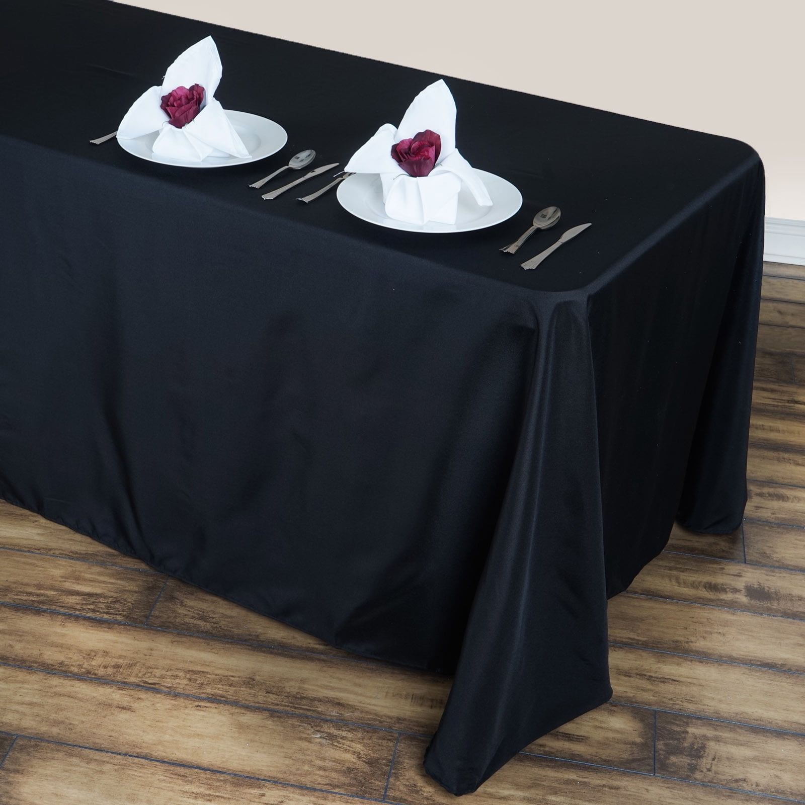 Black 90 x 156 Inch Rectangular Polyester Tablecloth