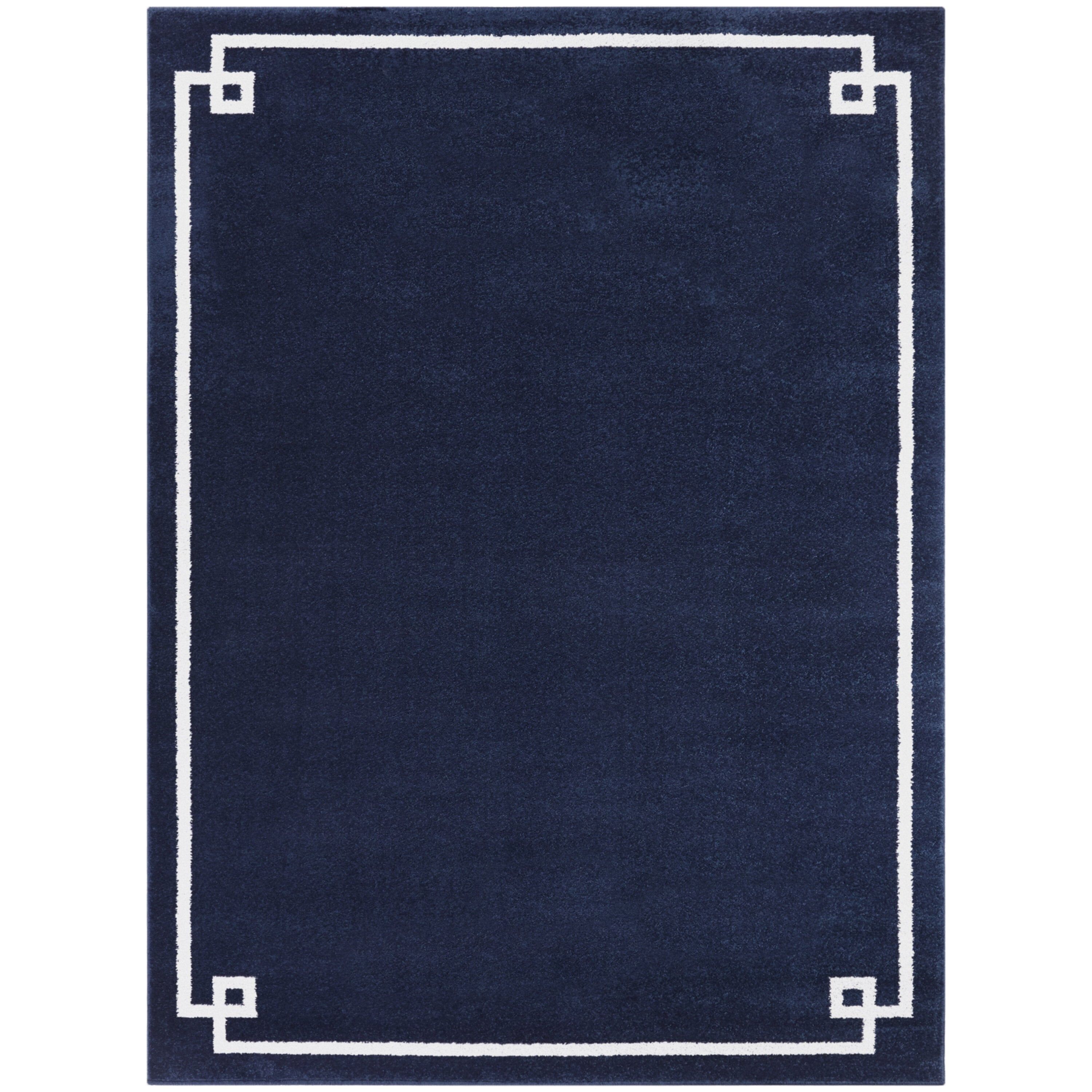 Navy and White Geometric Rectangular Easy Care Area Rug