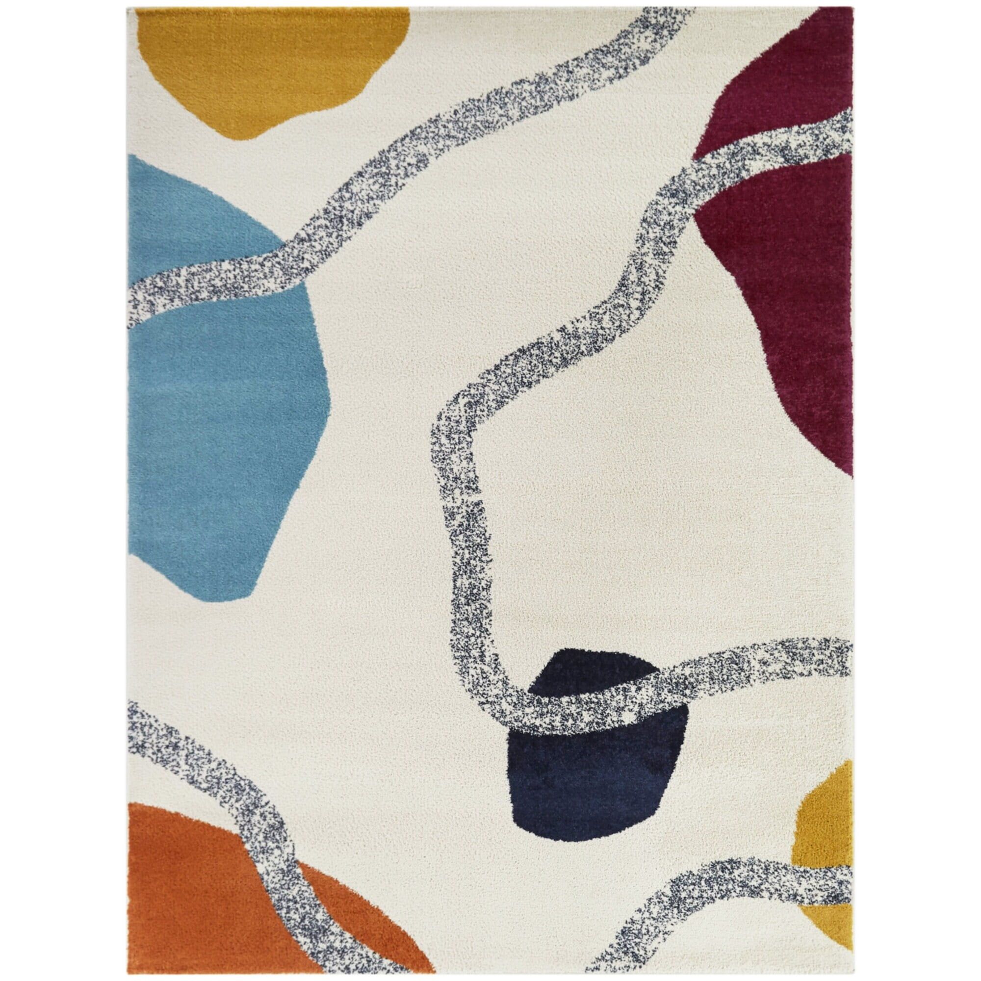 Evergood Cream and Multicolor Abstract Easy Care Area Rug