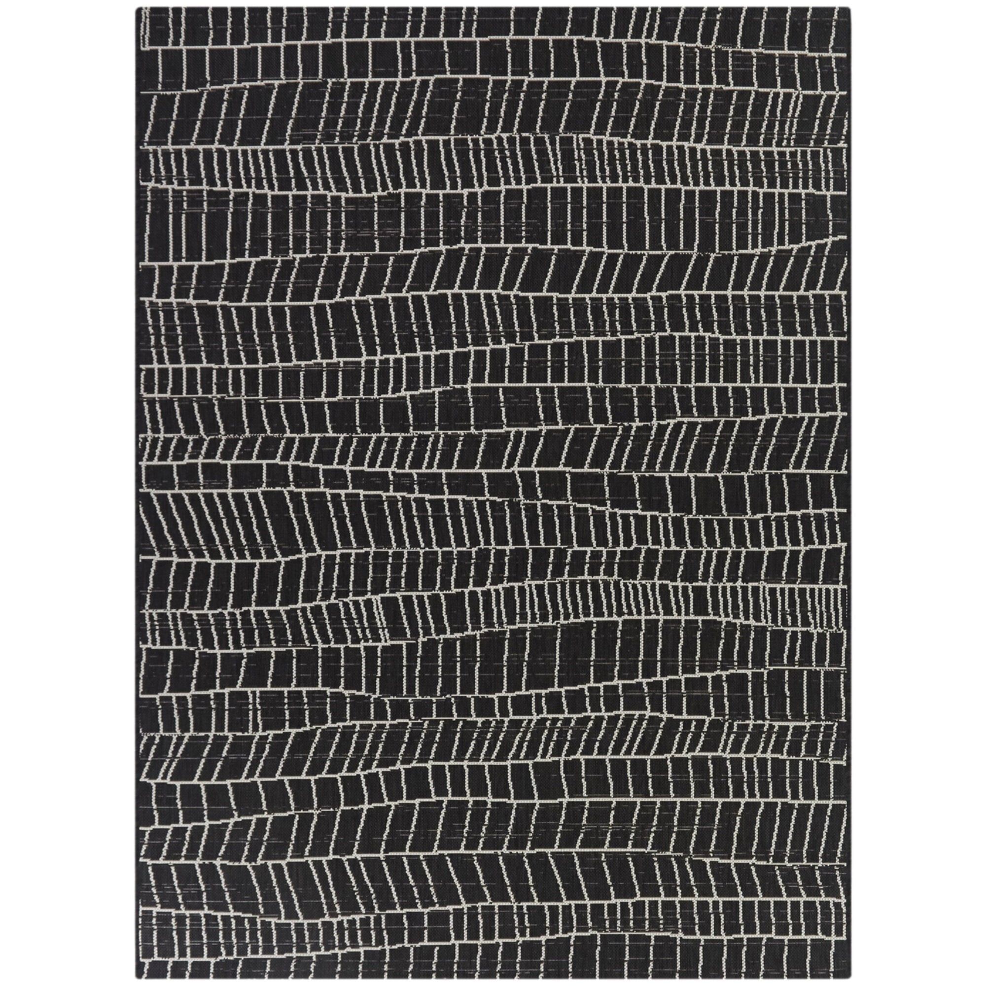 Charcoal Geometric Flat Woven Synthetic Indoor/Outdoor Rug 5'3" x 7'