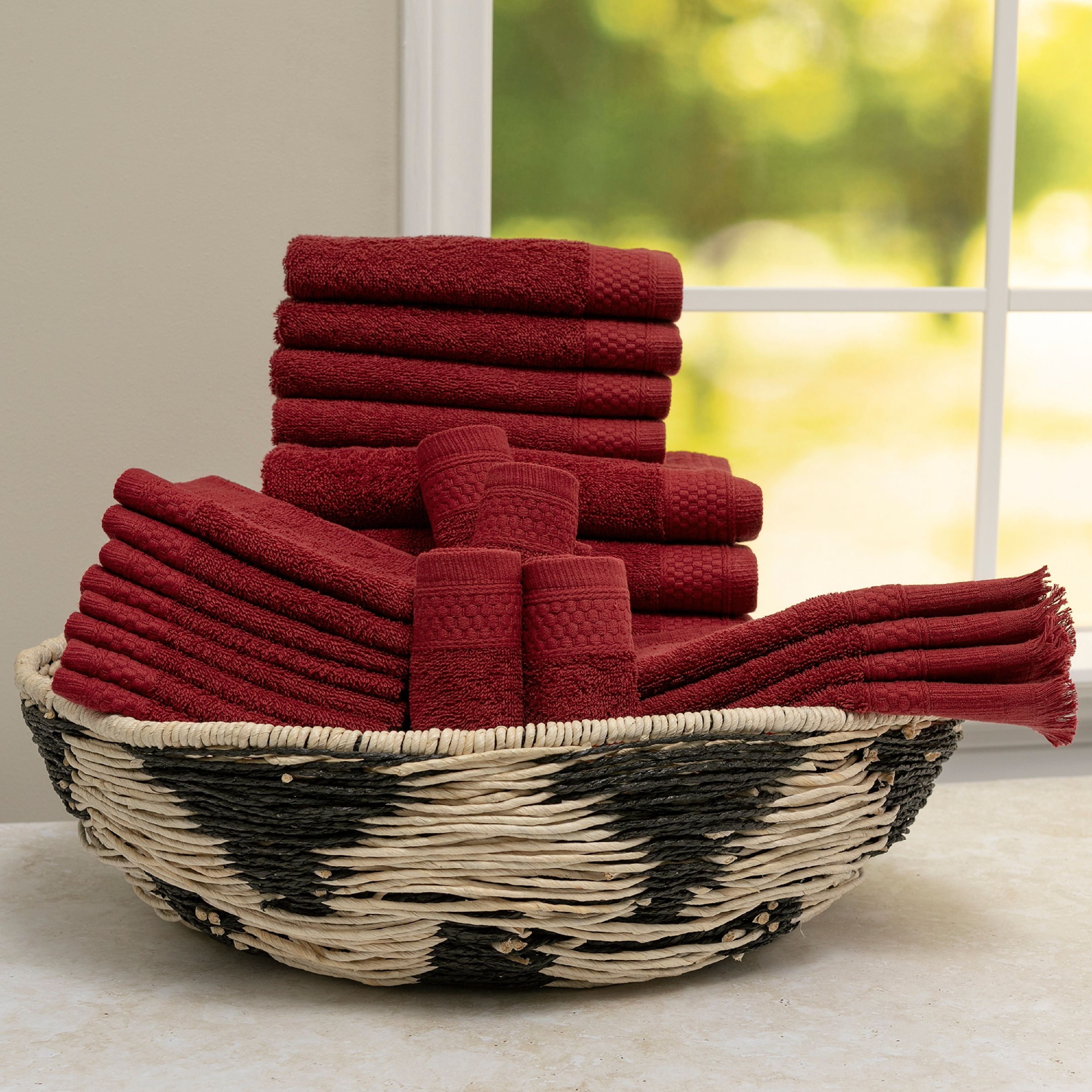 Crimson Cotton 24-Piece Bath Towel Set