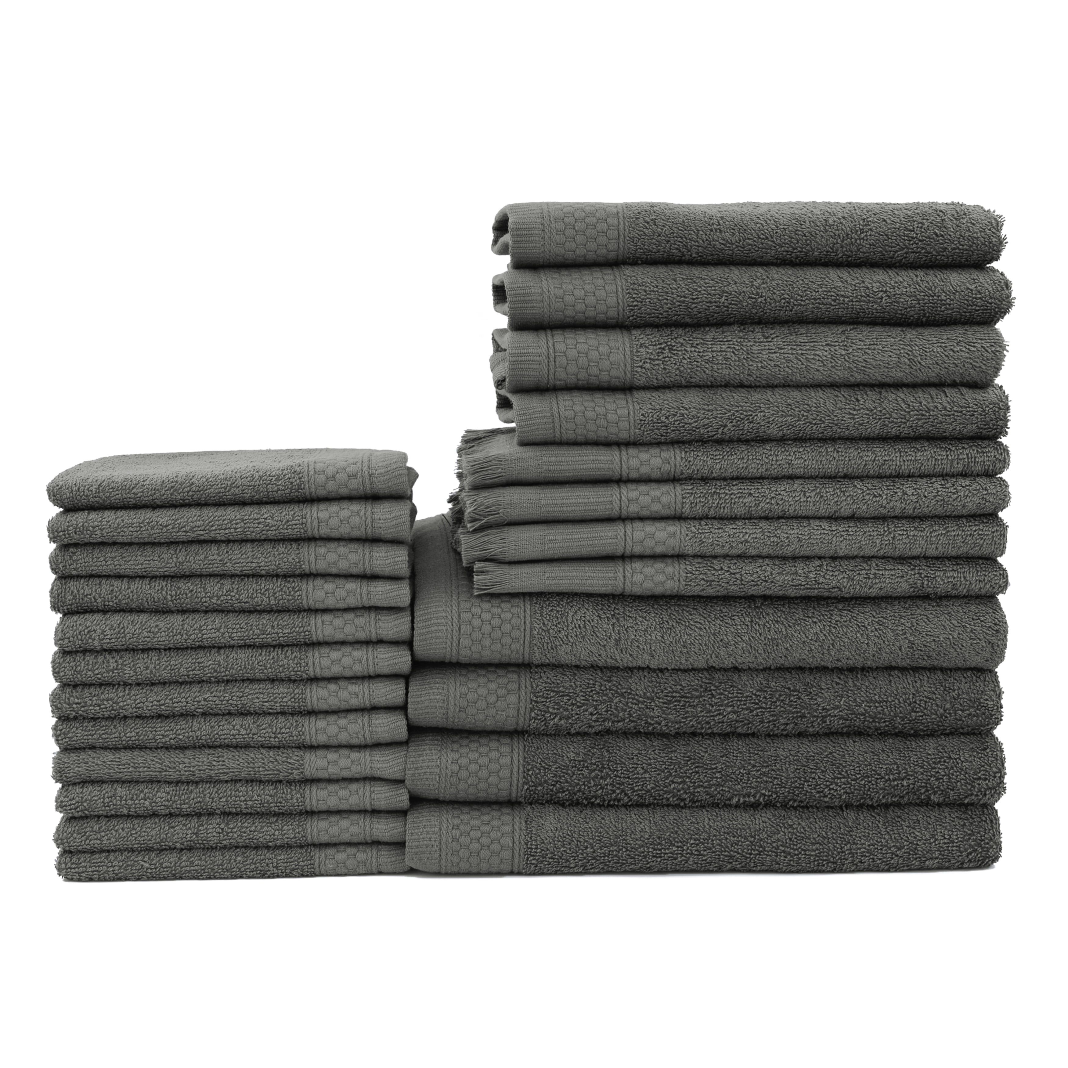 Gray 24-Piece Cotton Bath Towel Set with Washcloths and Fingertip Towels