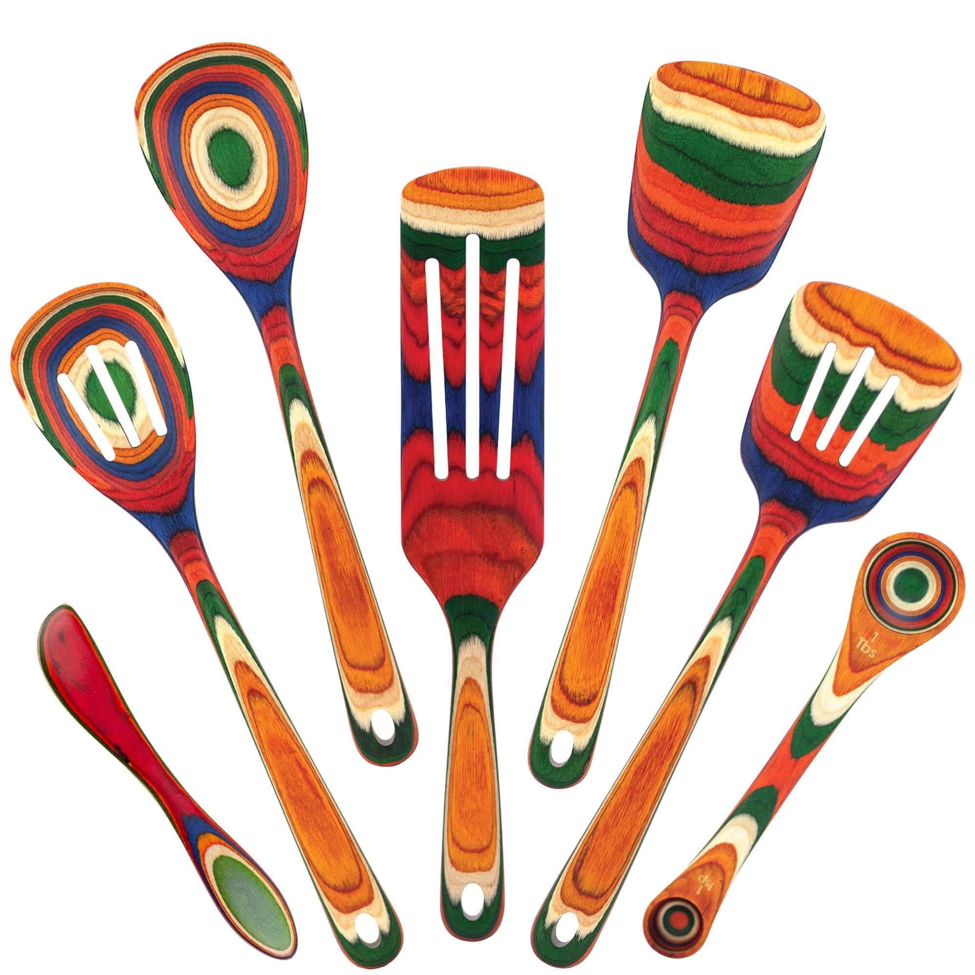 Marrakesh Rainbow Birch Wood 7-Piece Cooking Utensil Set