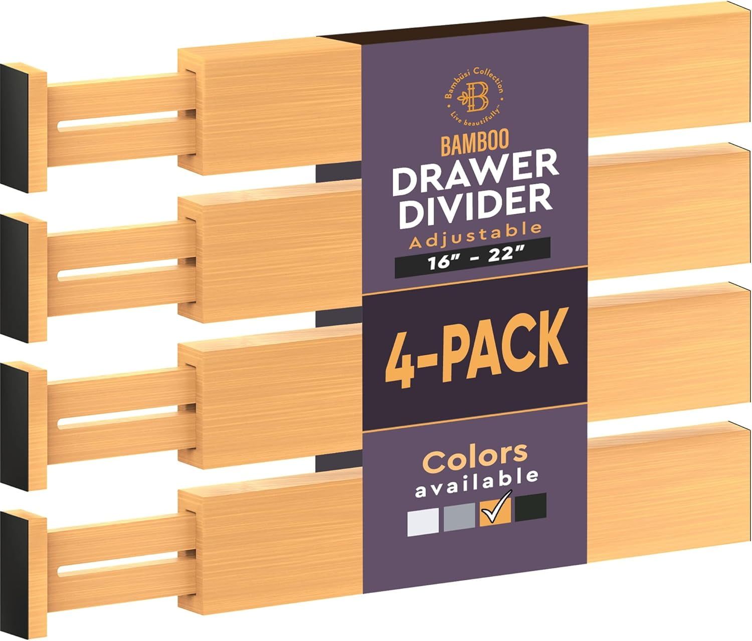 Adjustable Natural Bamboo Drawer Dividers 4-Pack