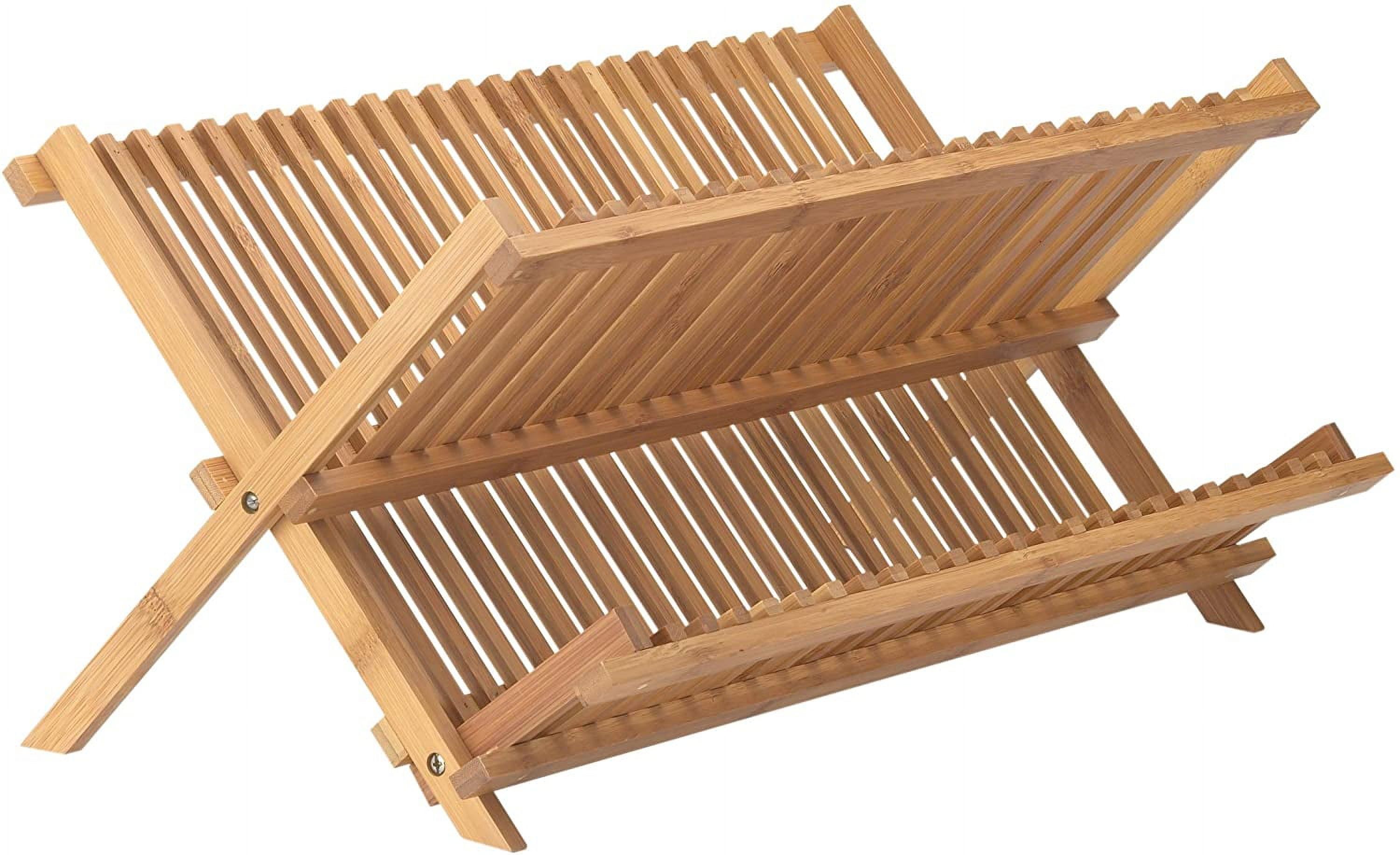 Natural Bamboo Foldable Compact Dish Drying Rack, 20.5 x 13 Inches