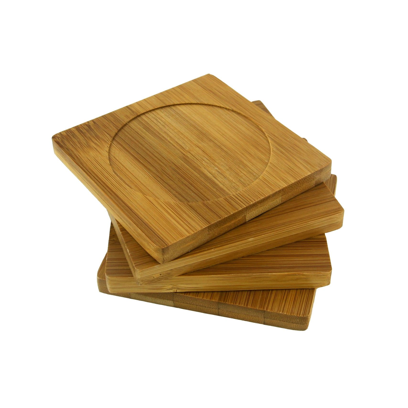 Eco-Friendly Natural Bamboo Square Coaster Set - 4 Pieces