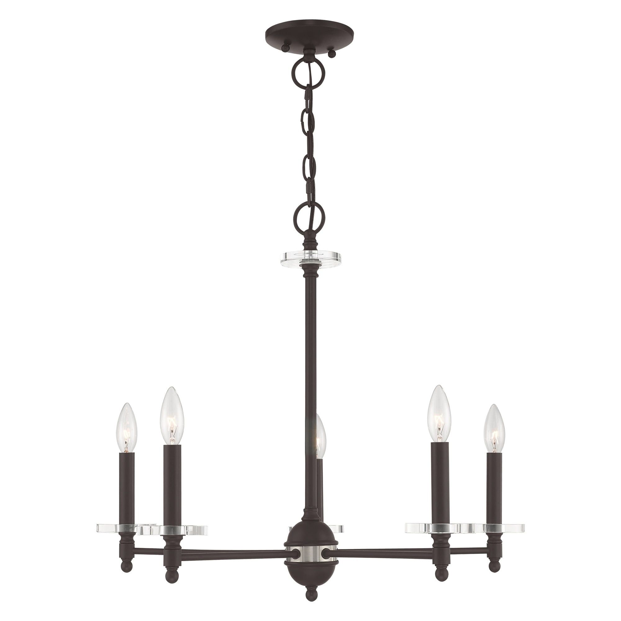 Bennington Bronze 5-Light Chandelier with Clear Crystal Bobeches