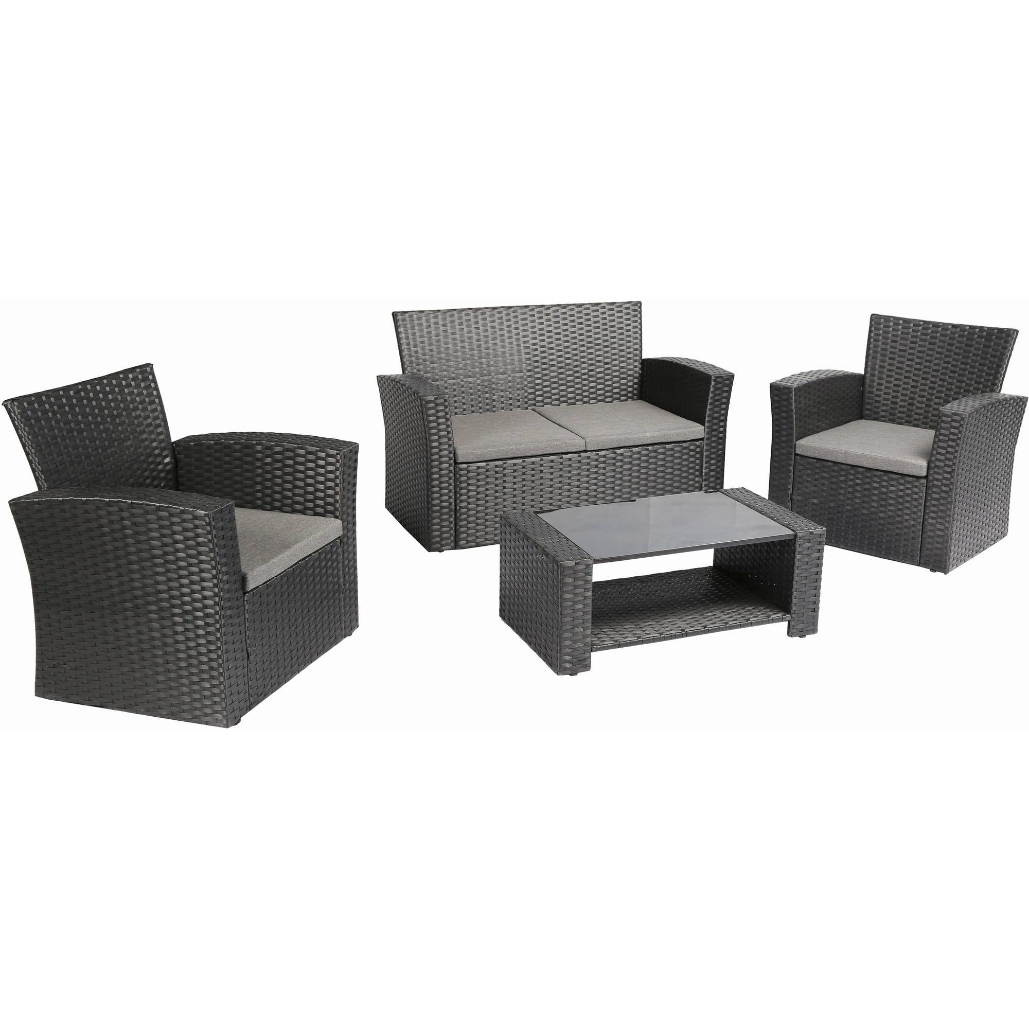 Smoke Grey 4-Piece Rattan Wicker Conversation Set