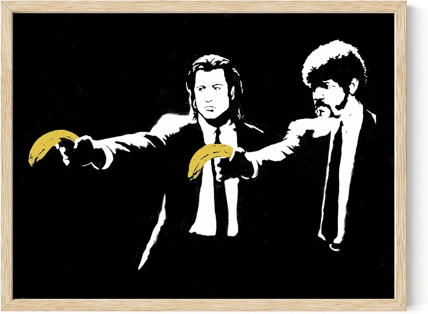 Banksy Pulp Fiction Beige Framed 12x16 Pop Art Print