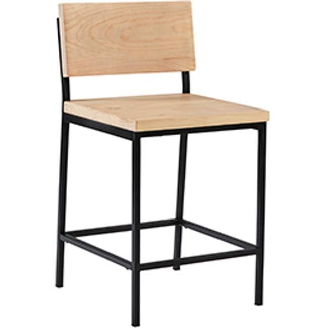 Transitional Pine Wood & Metal Bar Stool in Natural Brown