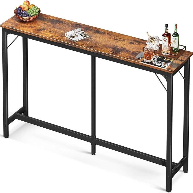 Rustic Brown 71" Industrial Wood Bar Height Table