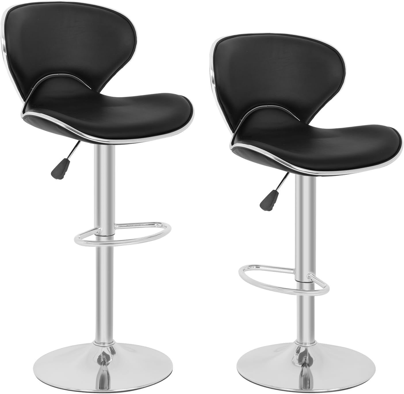 Black Adjustable Swivel Metal and Leather Bar Stools Set