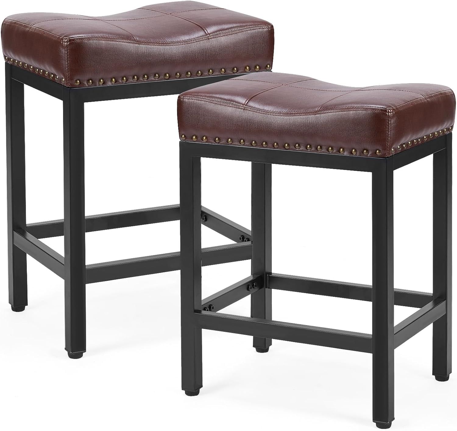 Black and Brown Metal Frame Saddle Bar Stools Set of 2