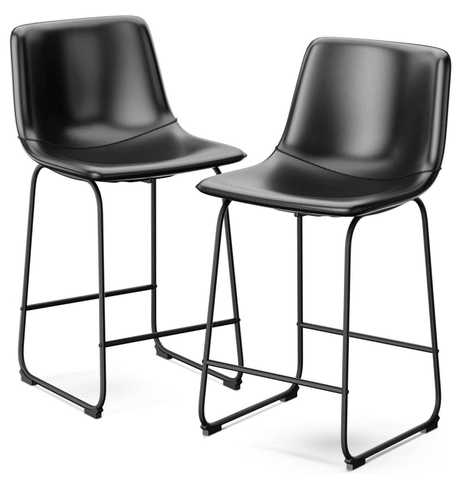 Black Faux Leather Industrial Counter Height Bar Stools with Metal Legs