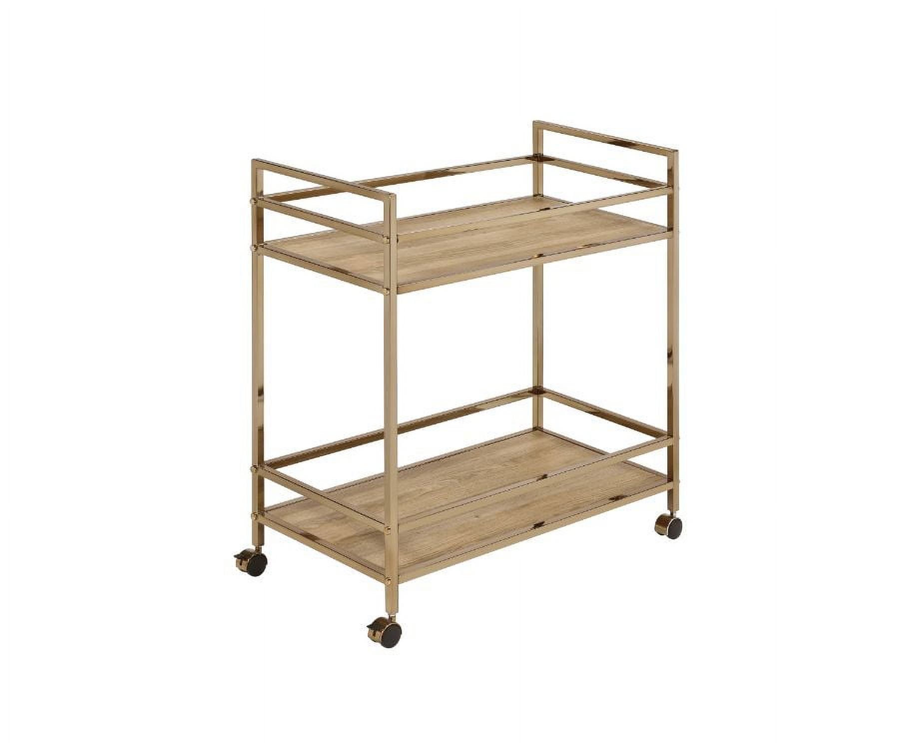 Champagne Gold and Natural Wood 2-Tier Serving Cart