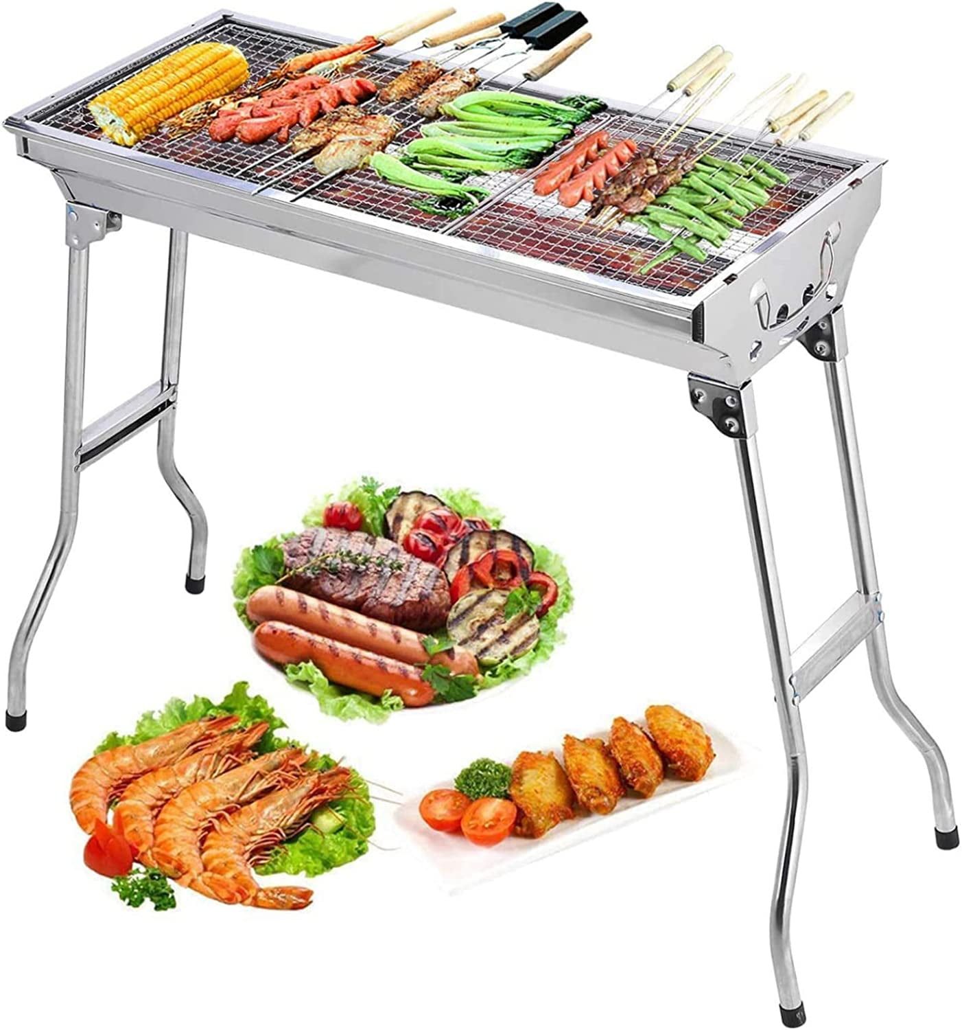 Portable Stainless Steel Charcoal Grill with Smoker