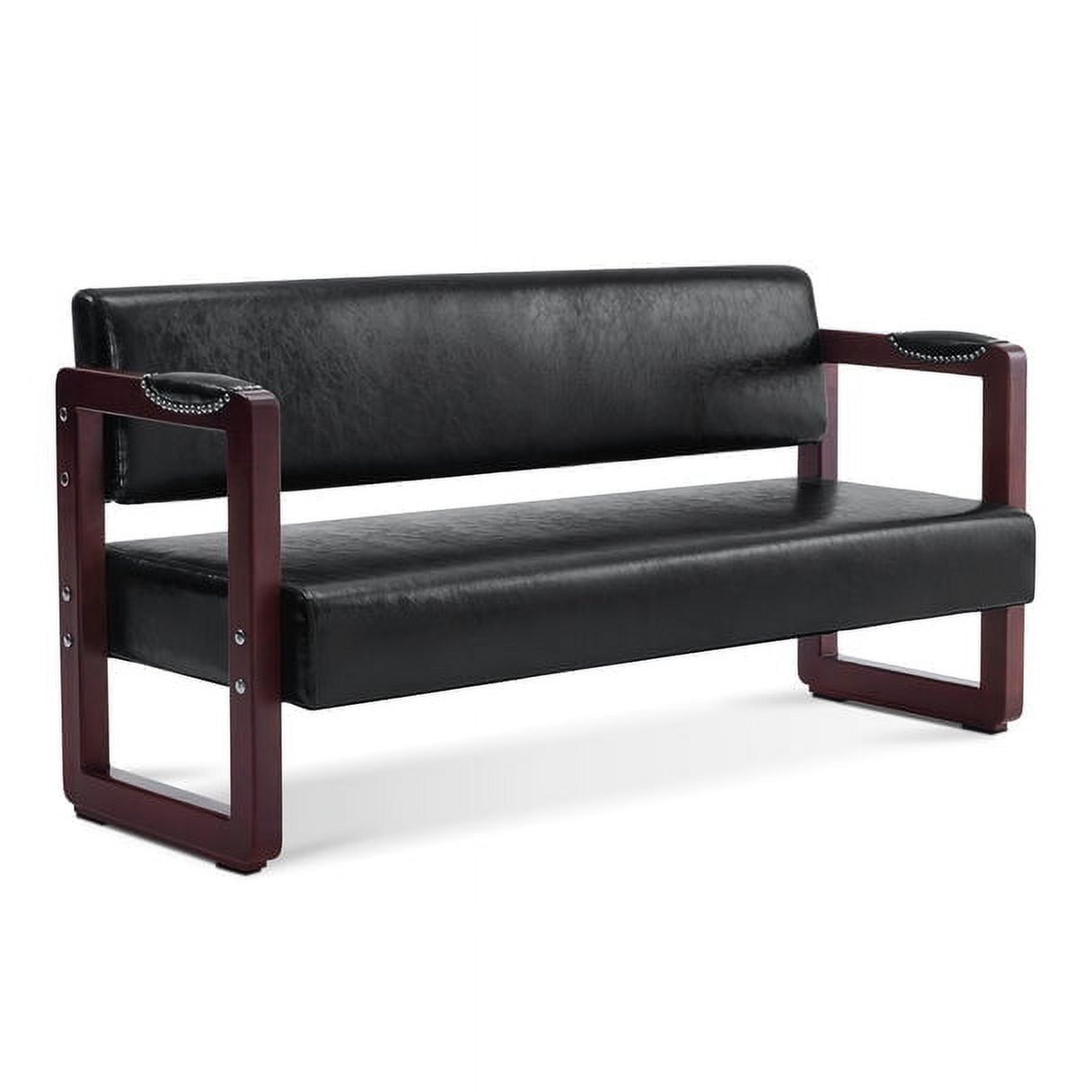 Black Faux Leather Bench with Rivets and Wooden Frame