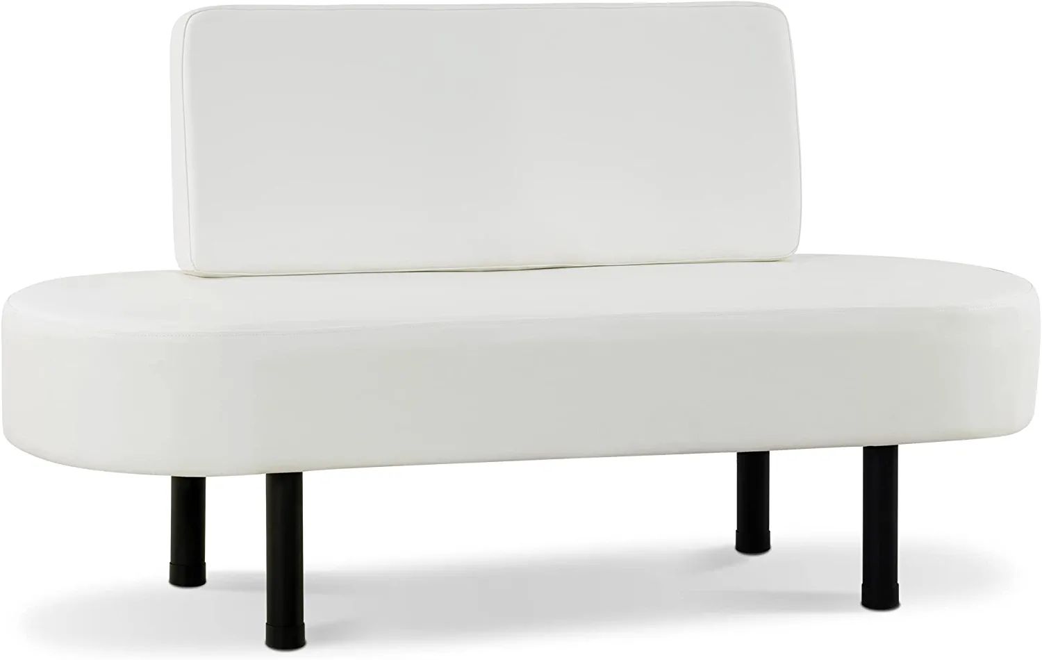 Cream White Leather Reception Bench with Backrest