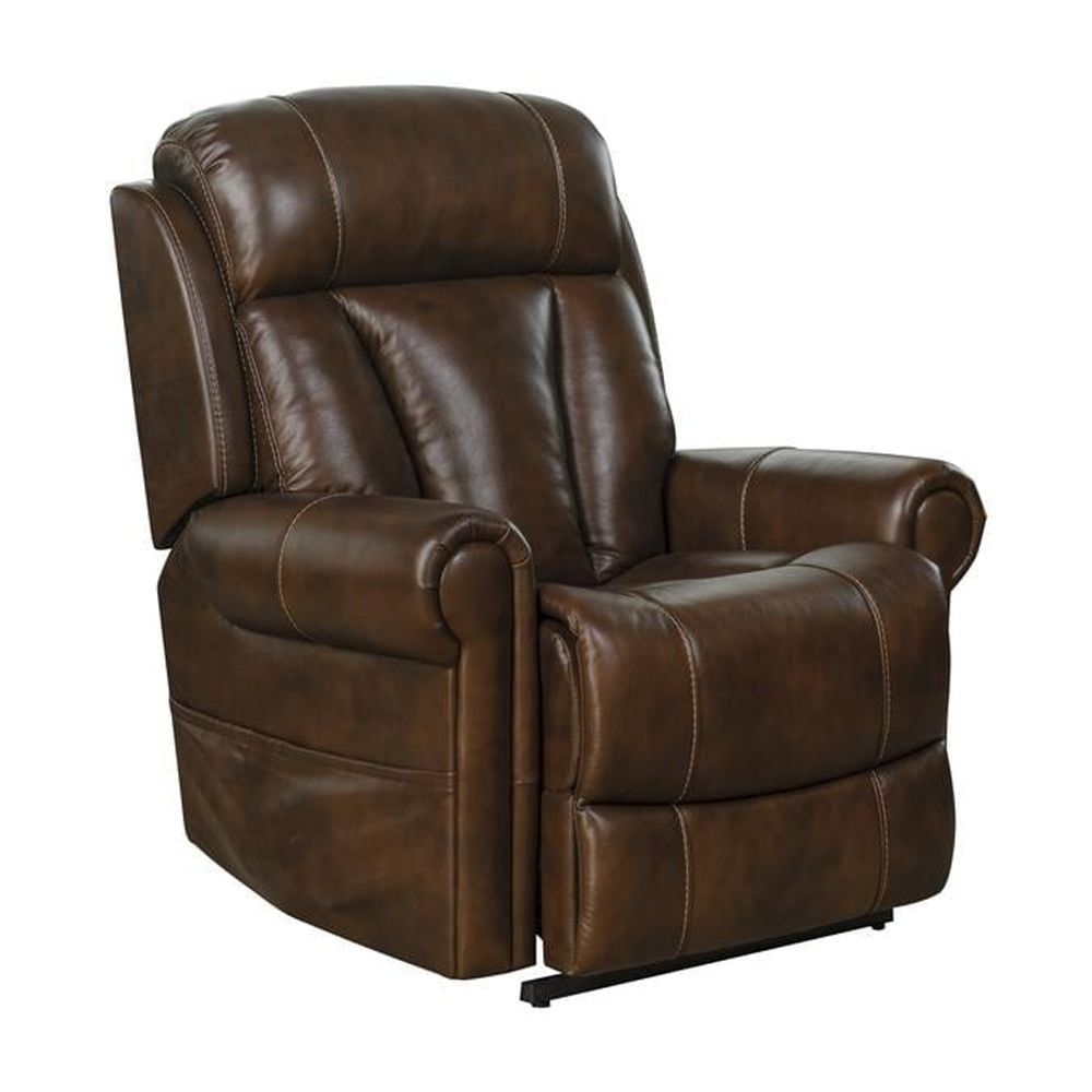 Tonya Brown Leather Power Lift Recliner with Wood Frame