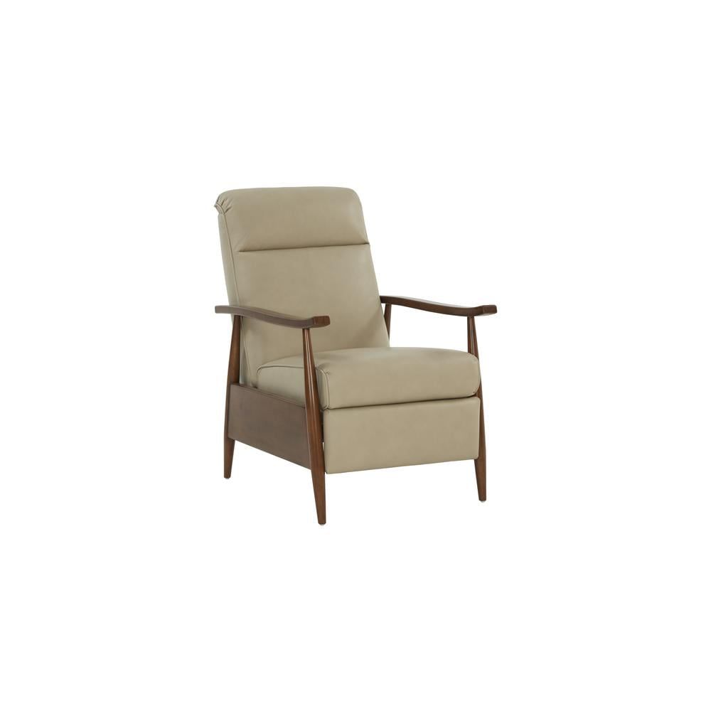 Cream Leather and Wood Contemporary Recliner