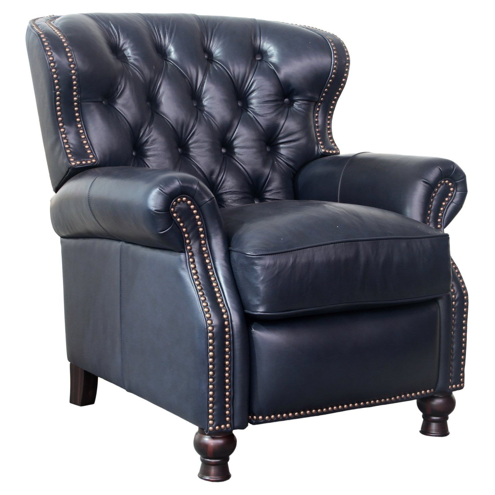 Presidential Brown Leather Handcrafted Recliner with Wood Accents